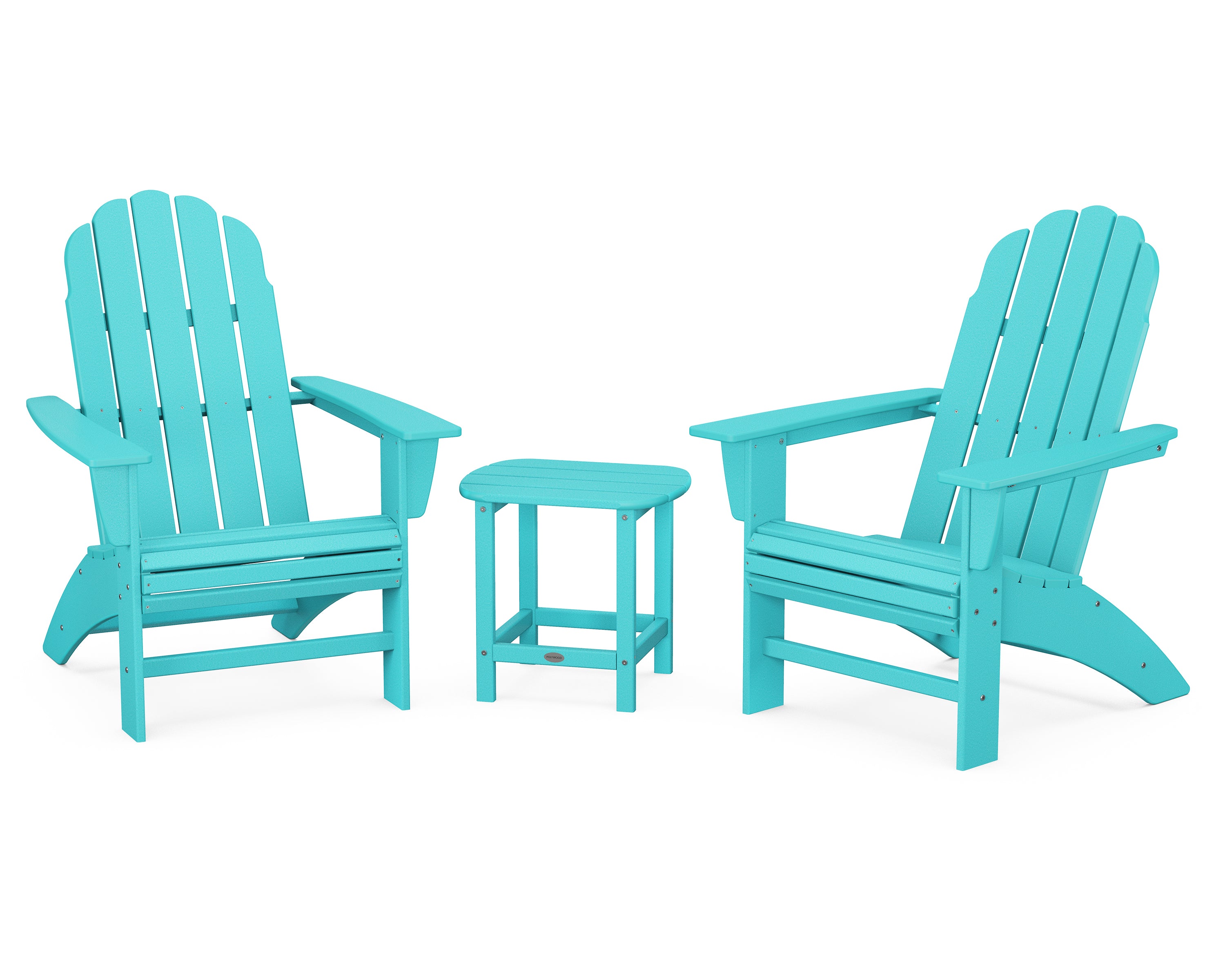 POLYWOOD® Vineyard 3-Piece Curveback Adirondack Set with South Beach 18" Side Table in Aruba