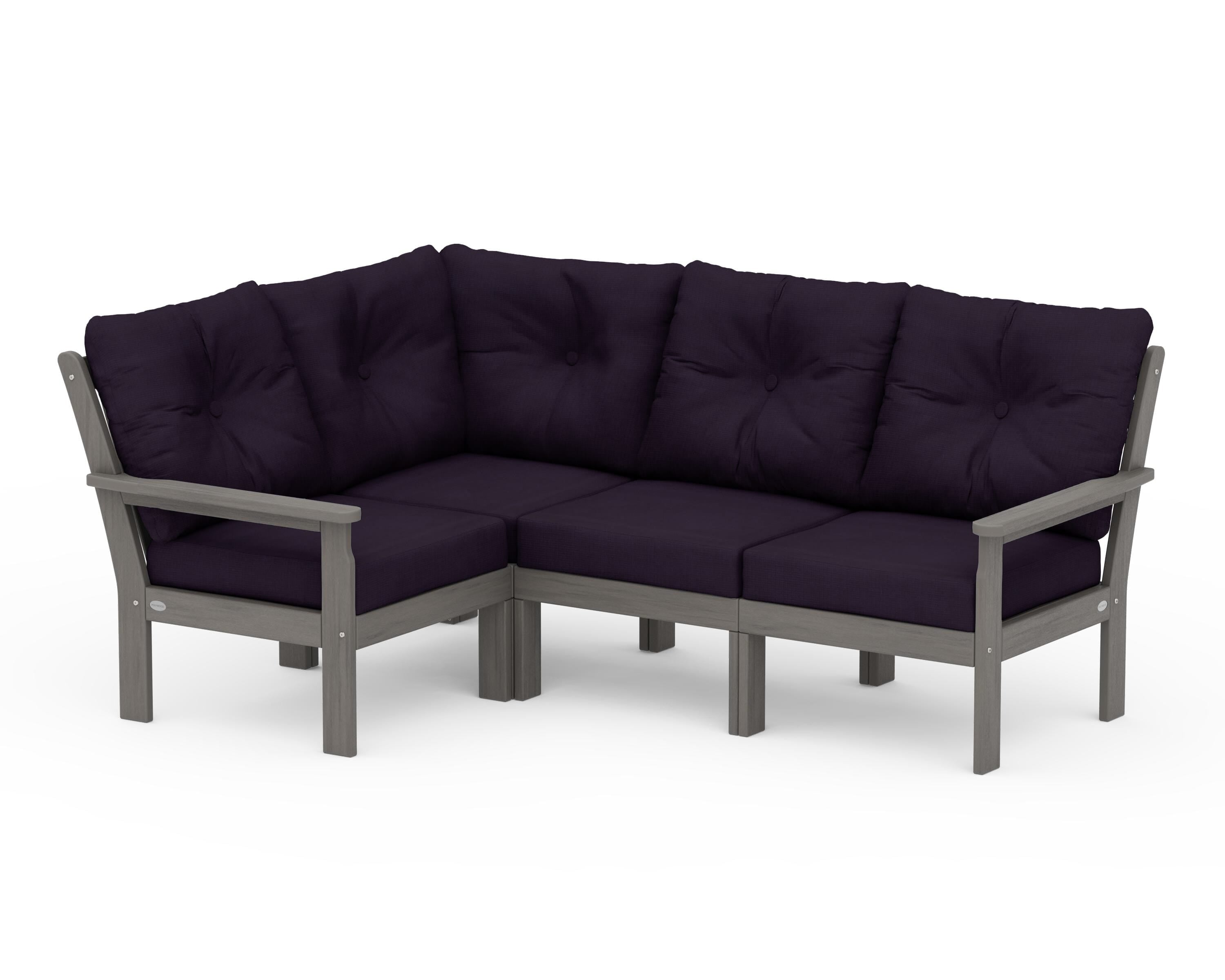 POLYWOOD Vineyard 4-Piece Sectional in Driftwood / Navy Linen