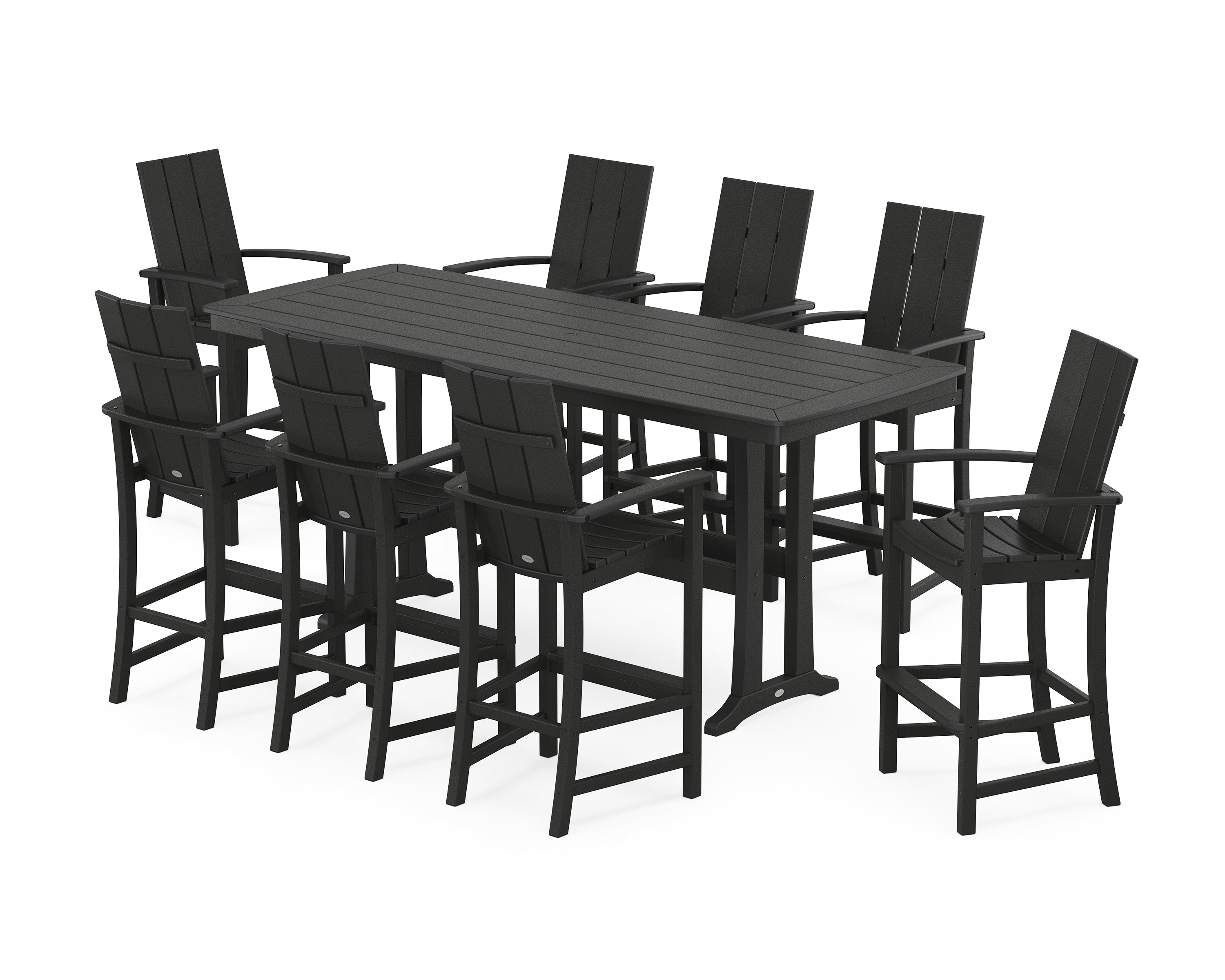 POLYWOOD® Modern Adirondack 9-Piece Bar Set with Trestle Legs in Black