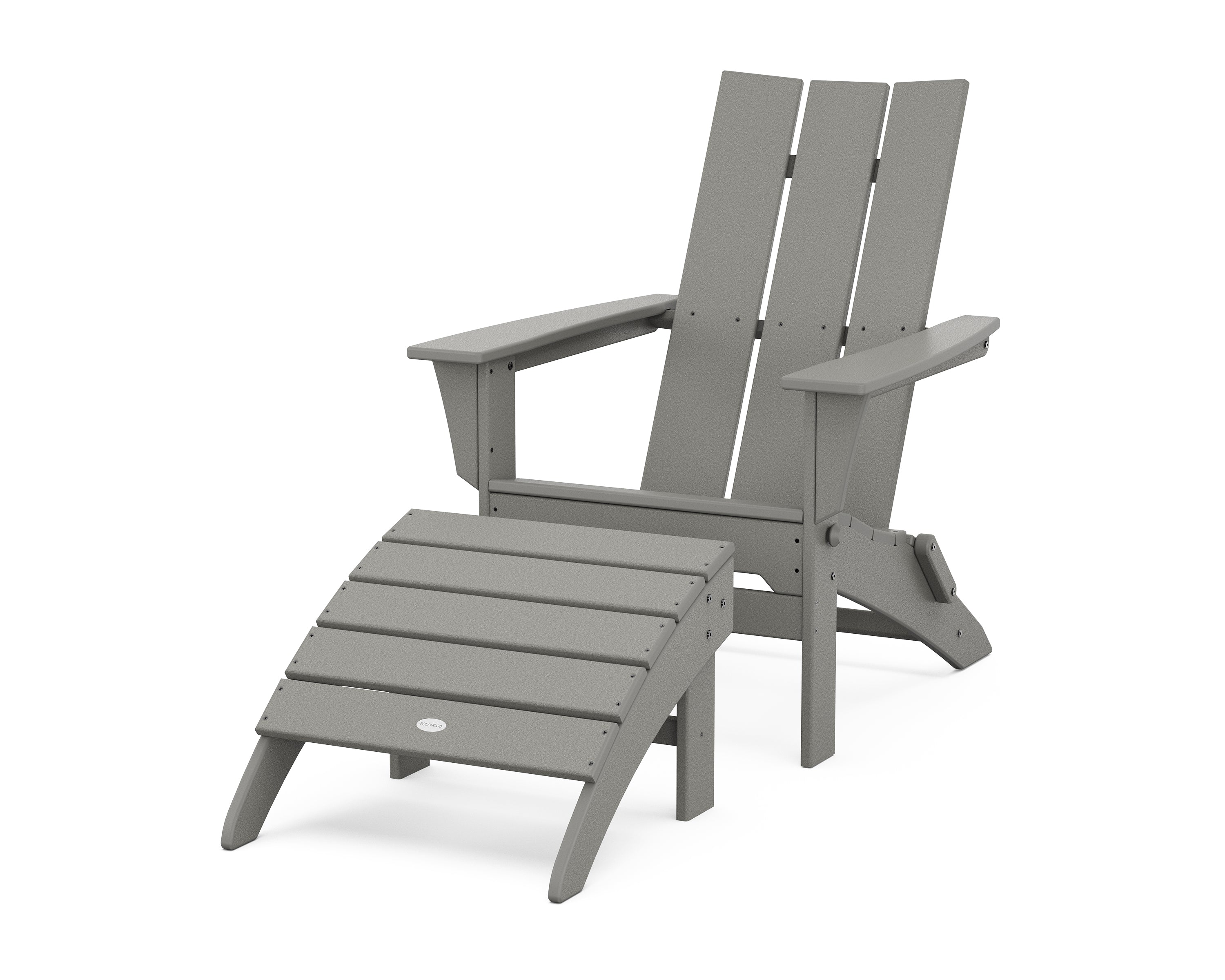 POLYWOOD® Modern Folding Adirondack Chair 2-Piece Set with Ottoman in Slate Grey