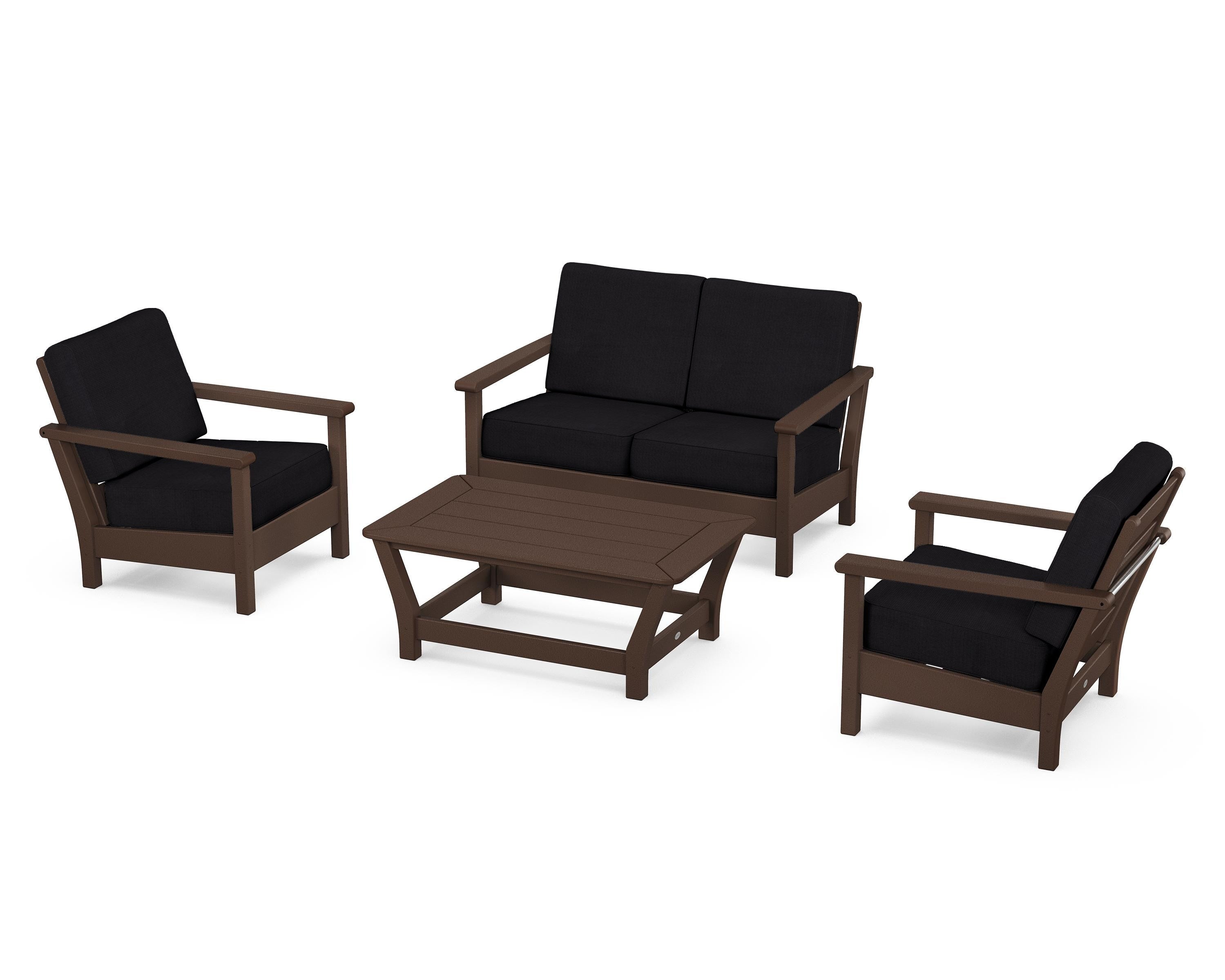 POLYWOOD Harbour 4-Piece Deep Seating Set in Mahogany / Midnight Linen
