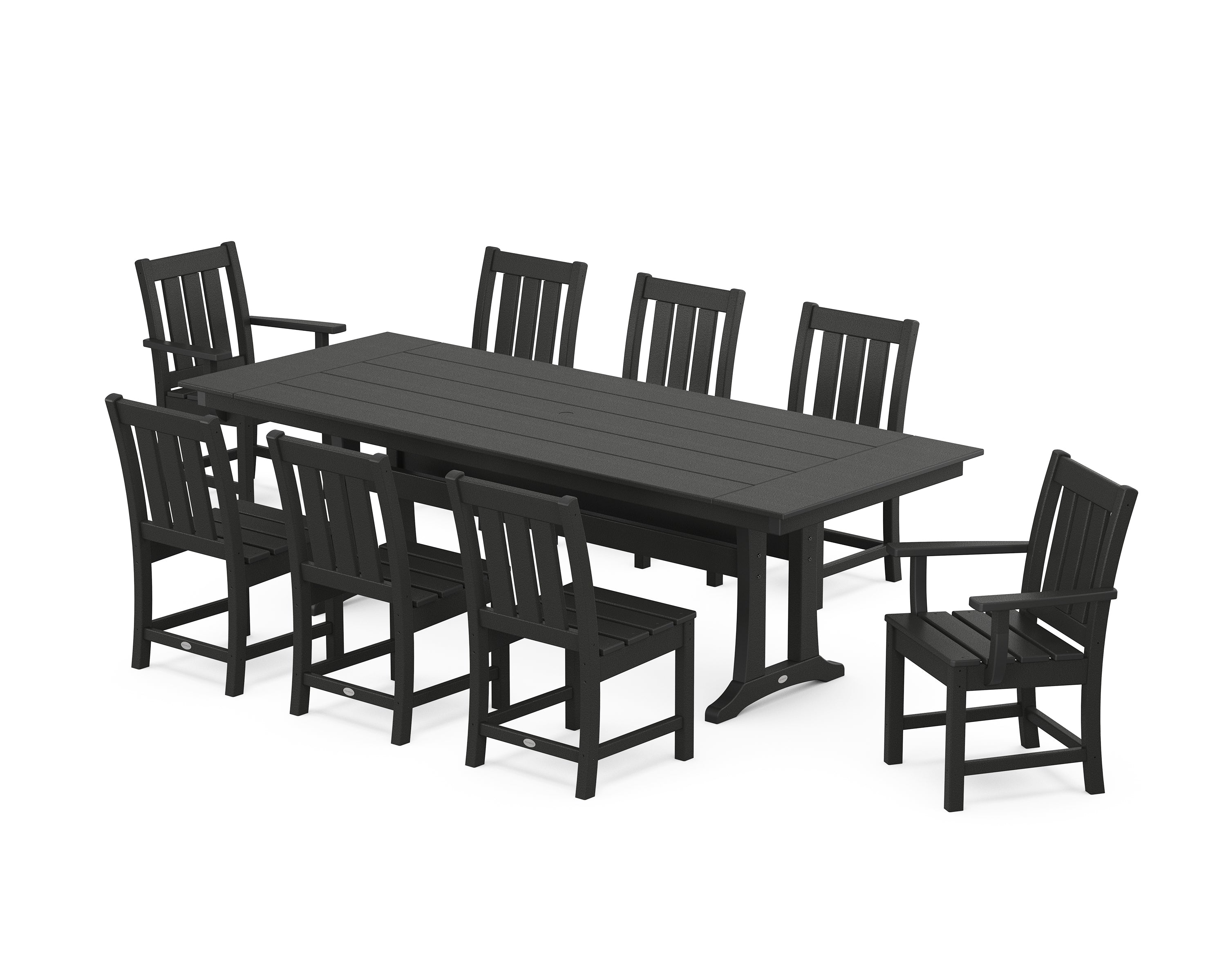 POLYWOOD Oxford 9-Piece Farmhouse Dining Set with Trestle Legs in Black