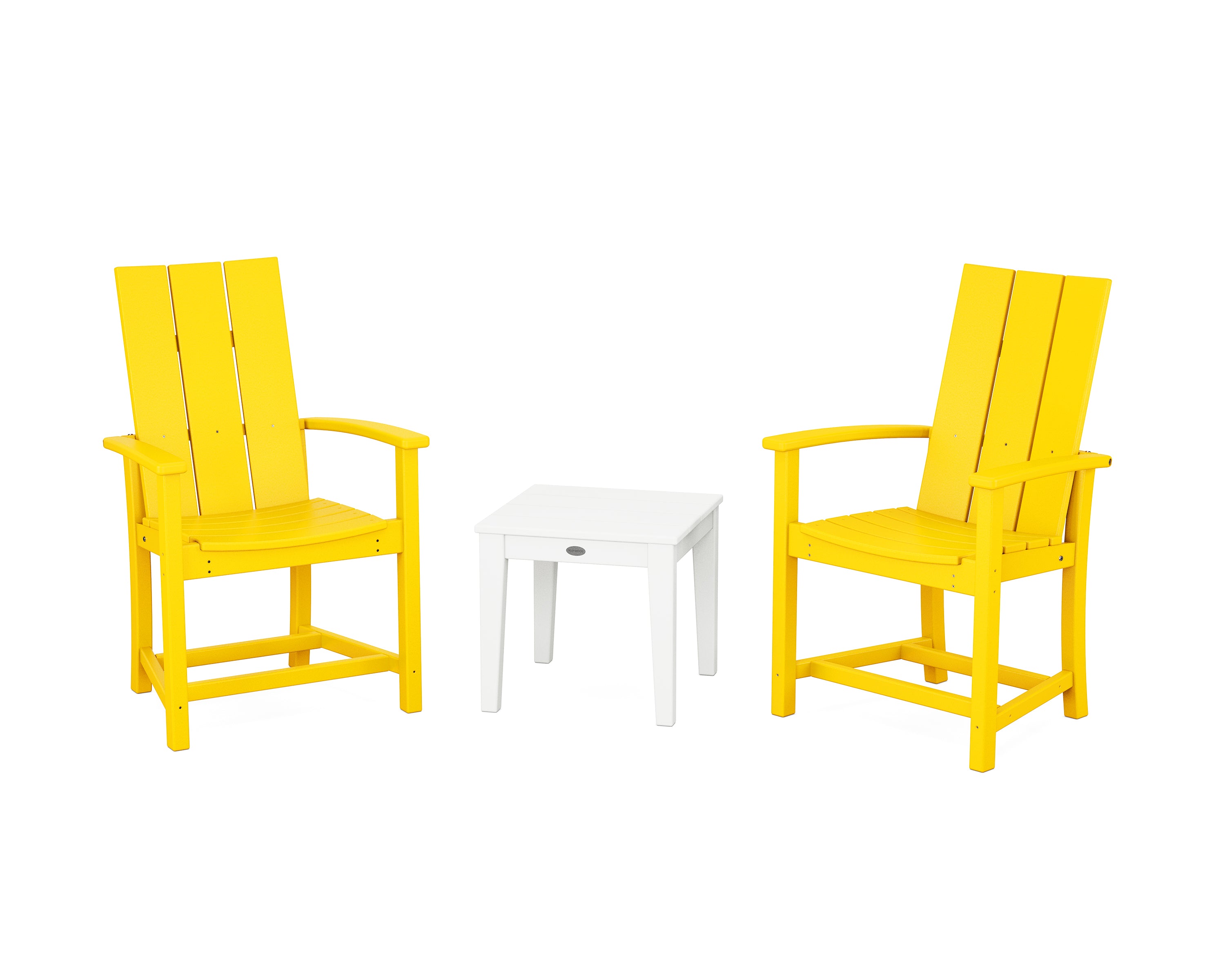 POLYWOOD Modern 3-Piece Upright Adirondack Chair Set in Lemon / White