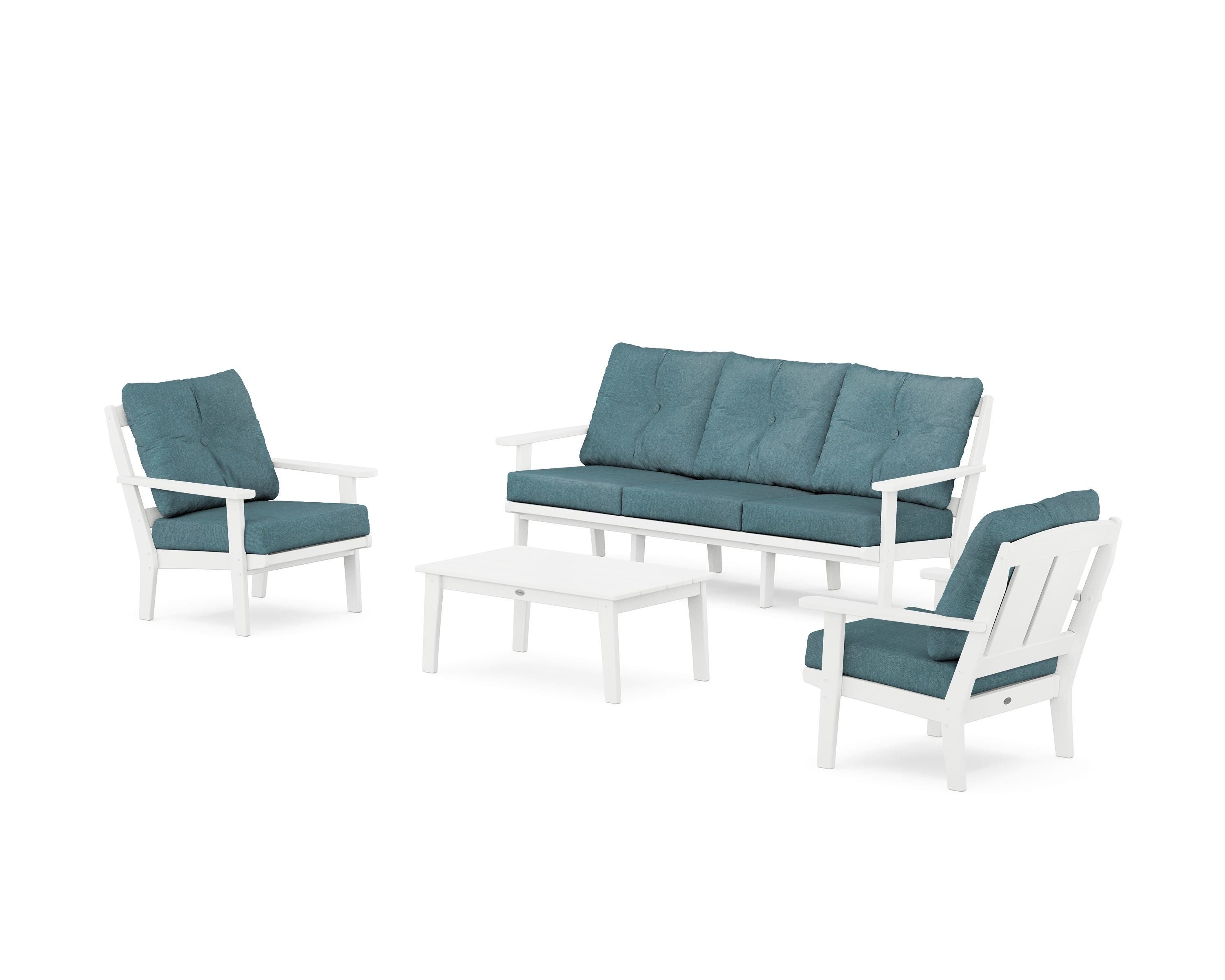 POLYWOOD Mission 4-Piece Deep Seating Set with Sofa in White / Ocean Teal