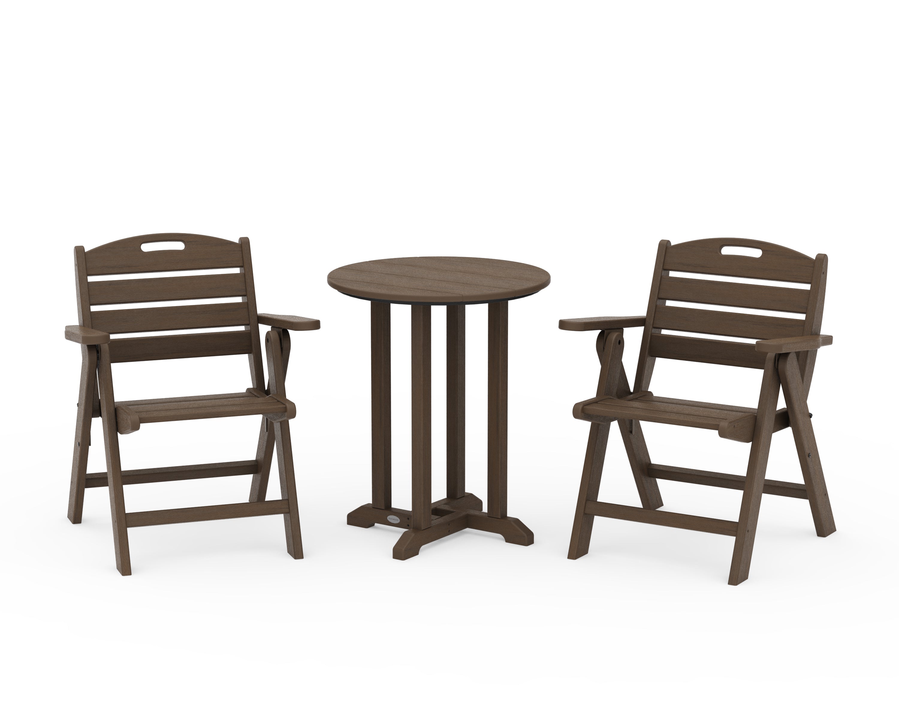 POLYWOOD Nautical Folding Lowback Chair 3-Piece Round Bistro Dining Set in Kona