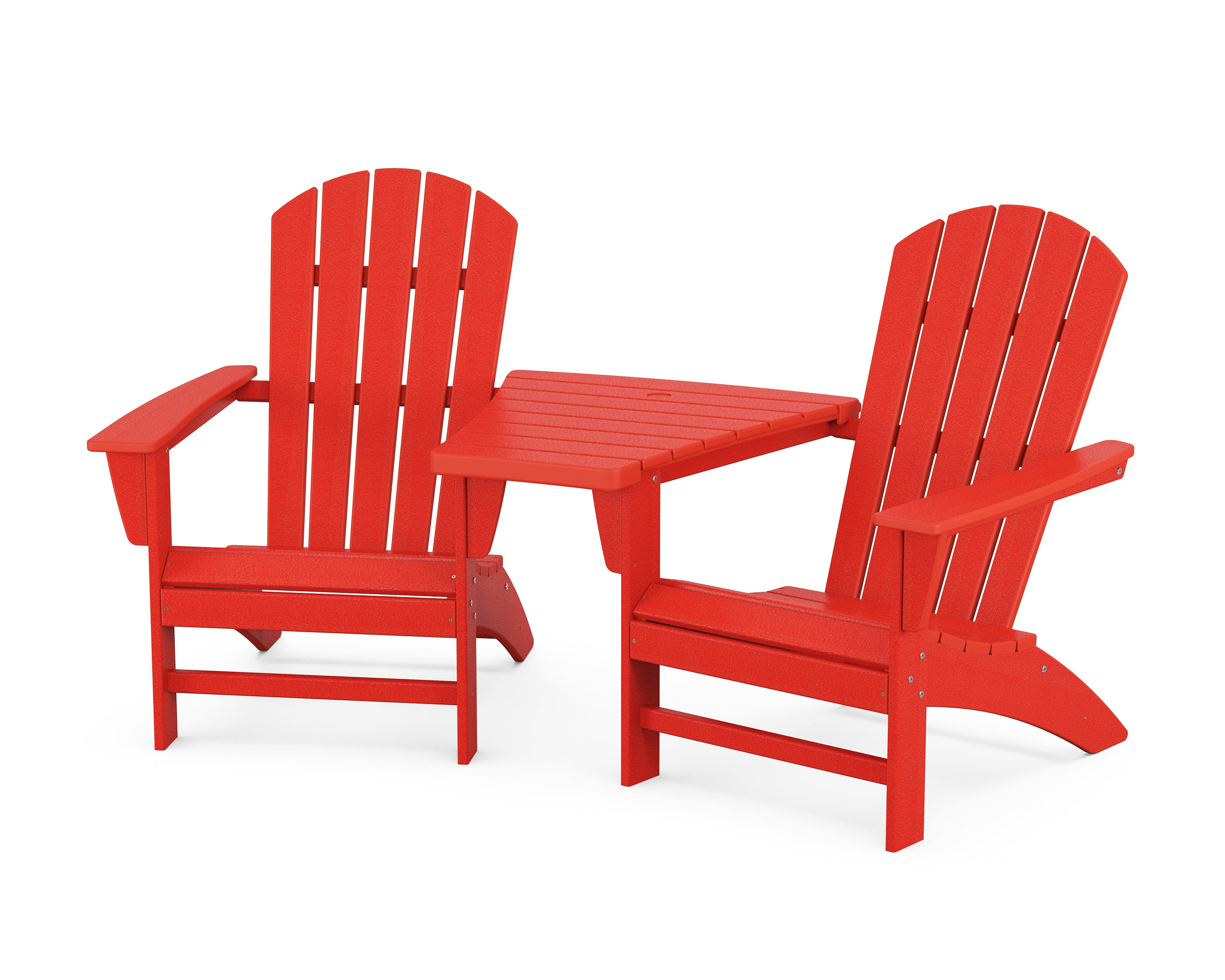 POLYWOOD® Nautical 3-Piece Adirondack Set with Angled Connecting Table in Sunset Red