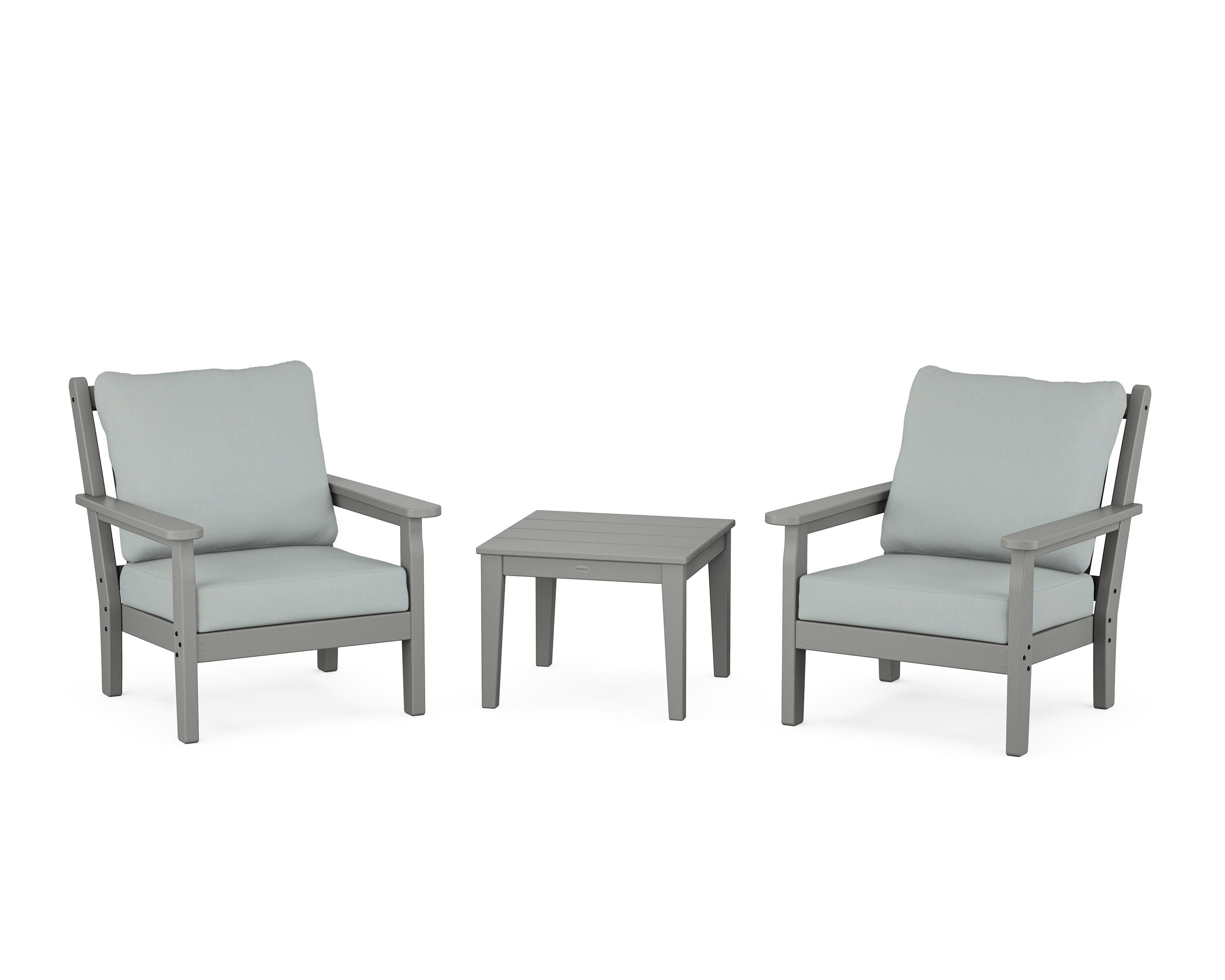 POLYWOOD Chippendale 3-Piece Deep Seating Set in Slate Grey / Spa