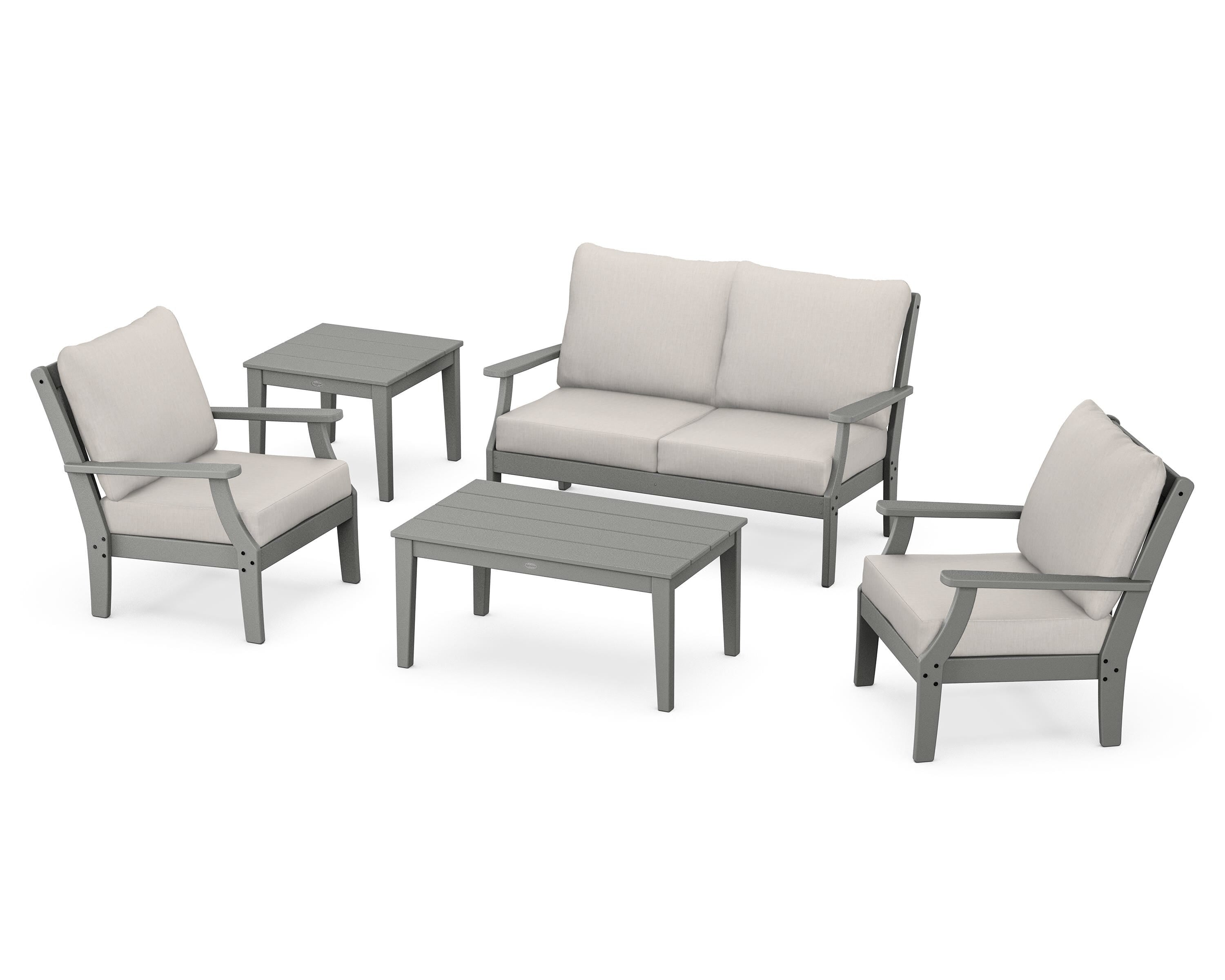 POLYWOOD Braxton 5-Piece Deep Seating Set in Slate Grey / Cast Ash
