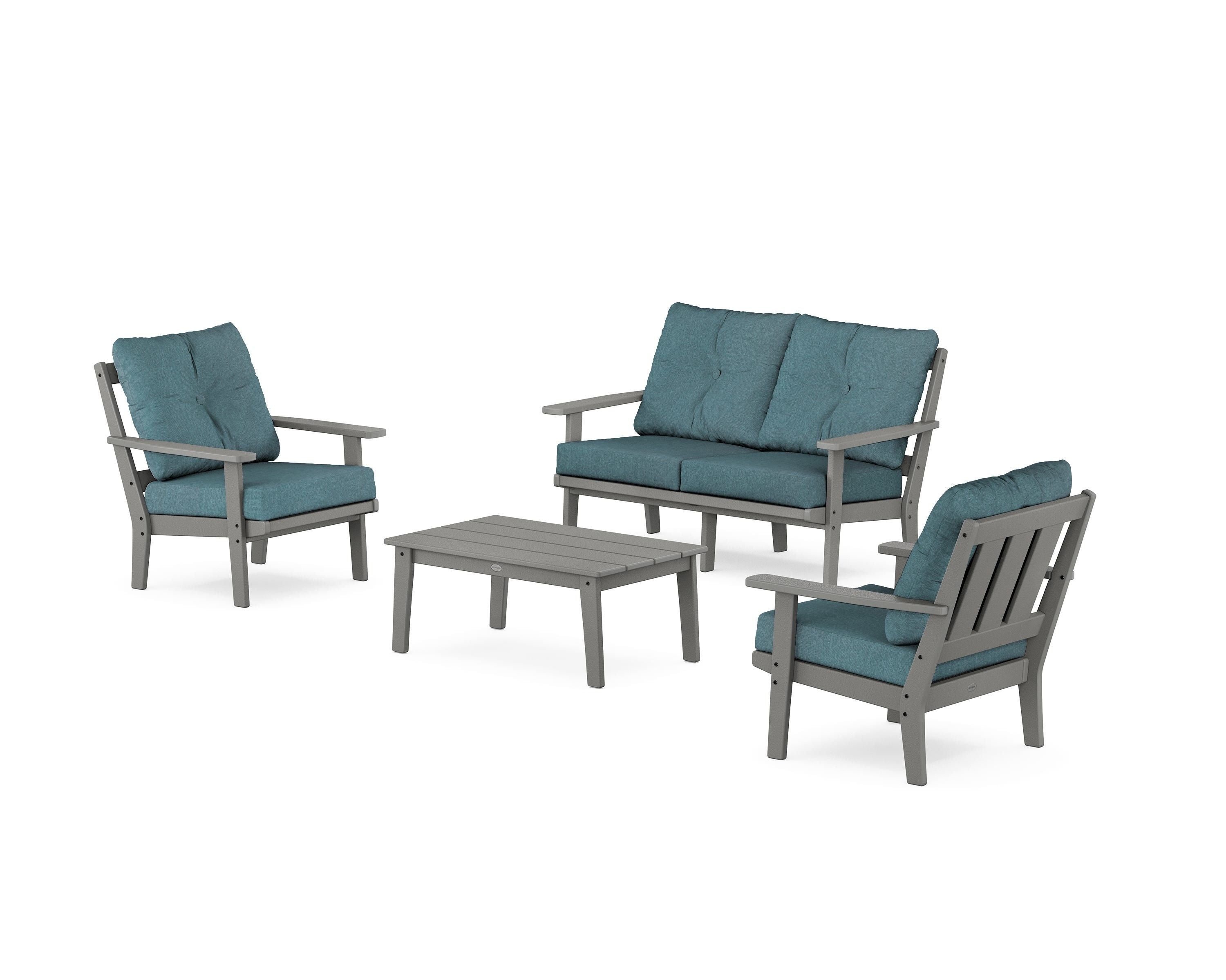 POLYWOOD Oxford 4-Piece Deep Seating Set with Loveseat in Slate Grey / Ocean Teal