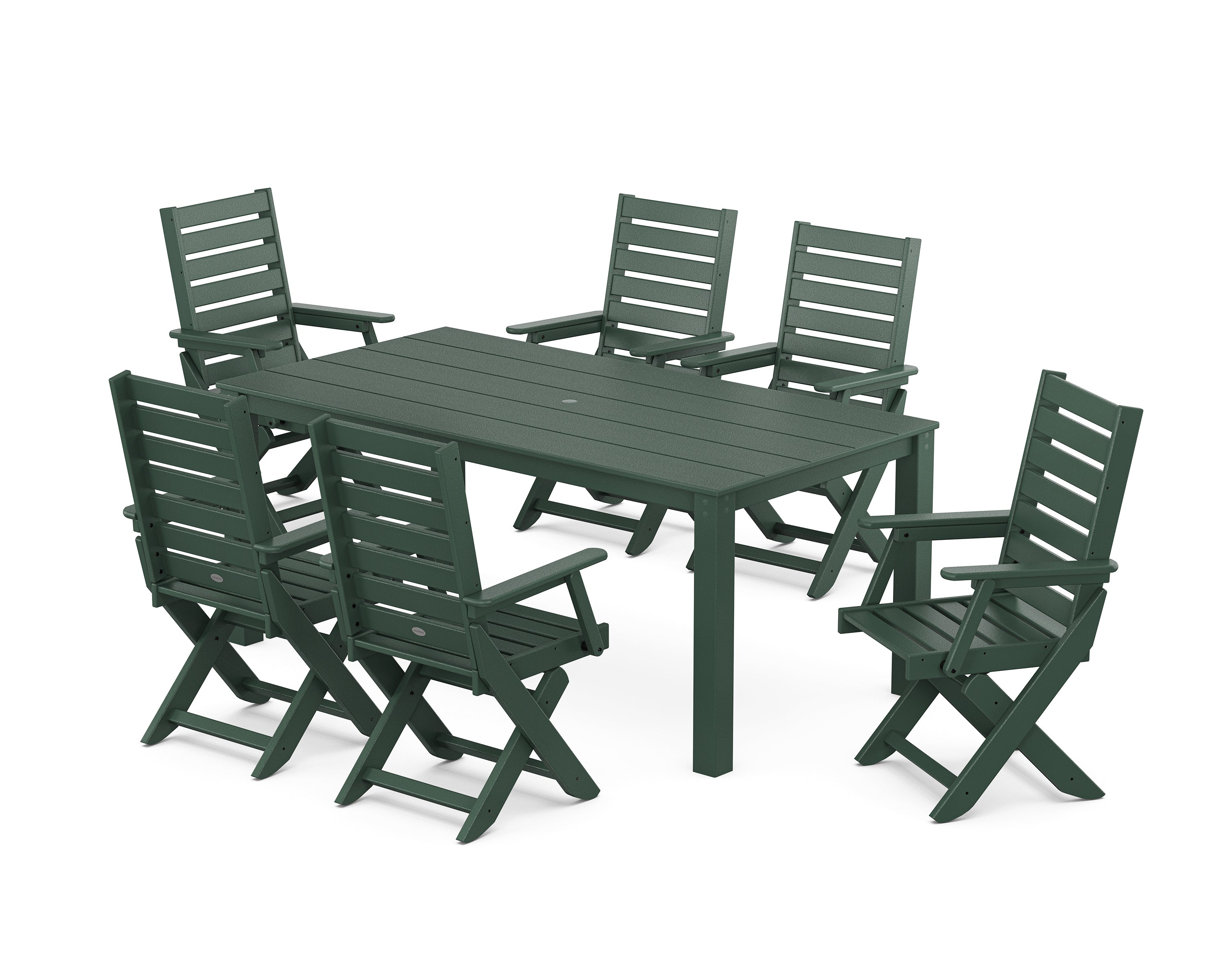 POLYWOOD Captain Folding Chair 7-Piece Parsons Dining Set in Green