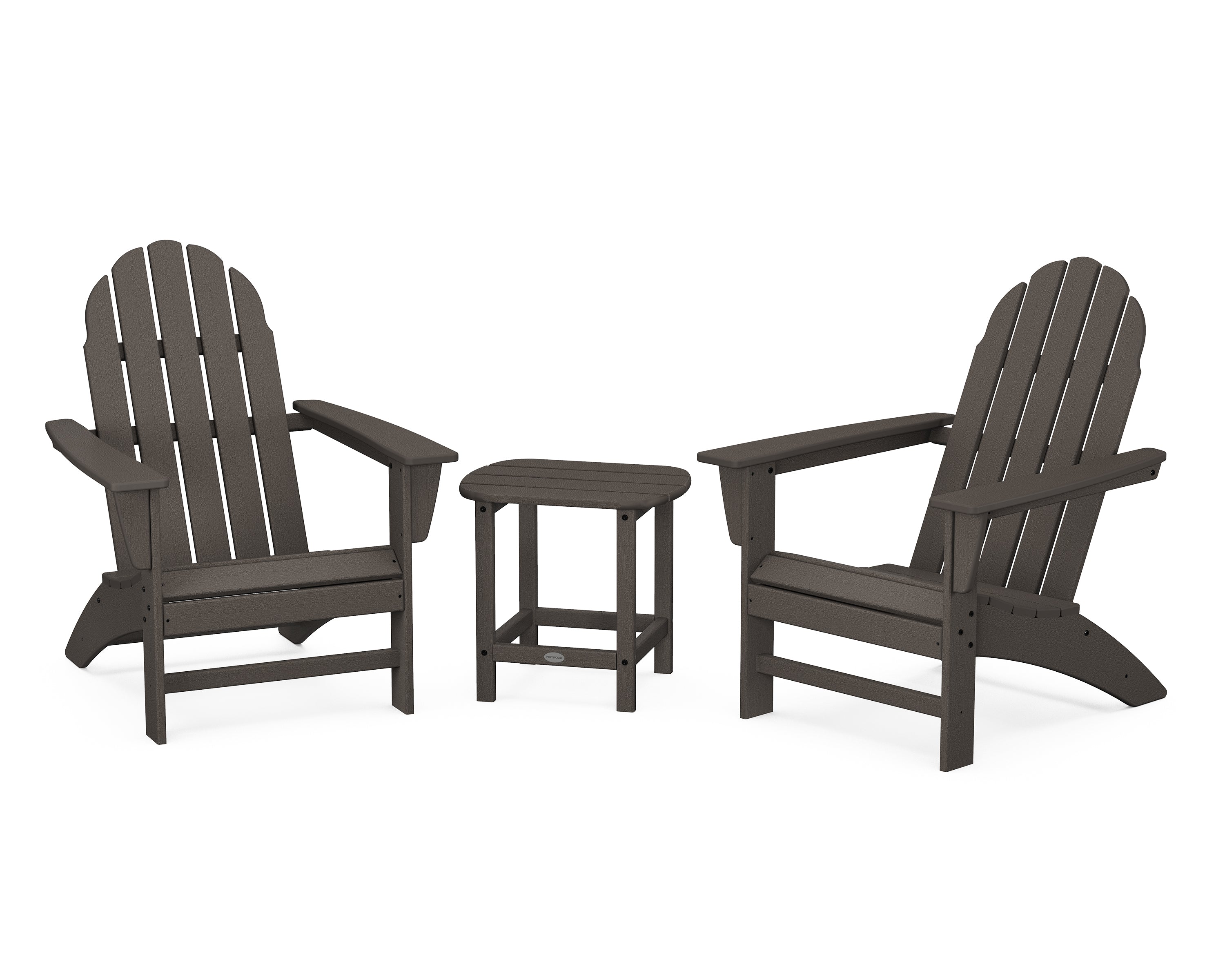 POLYWOOD® Vineyard 3-Piece Adirondack Set with South Beach 18" Side Table in Vintage Coffee
