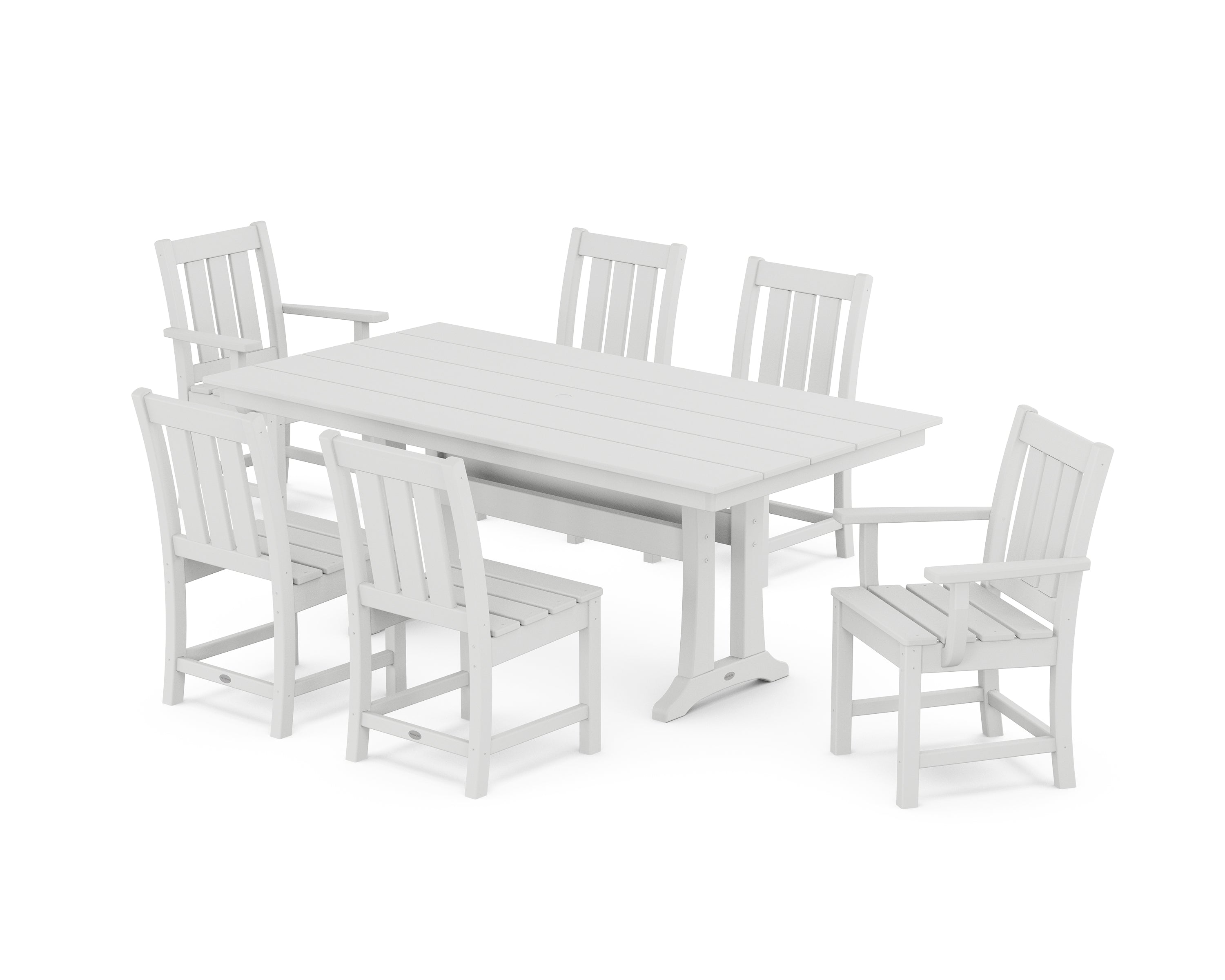 POLYWOOD Oxford 7-Piece Farmhouse Dining Set with Trestle Legs in White