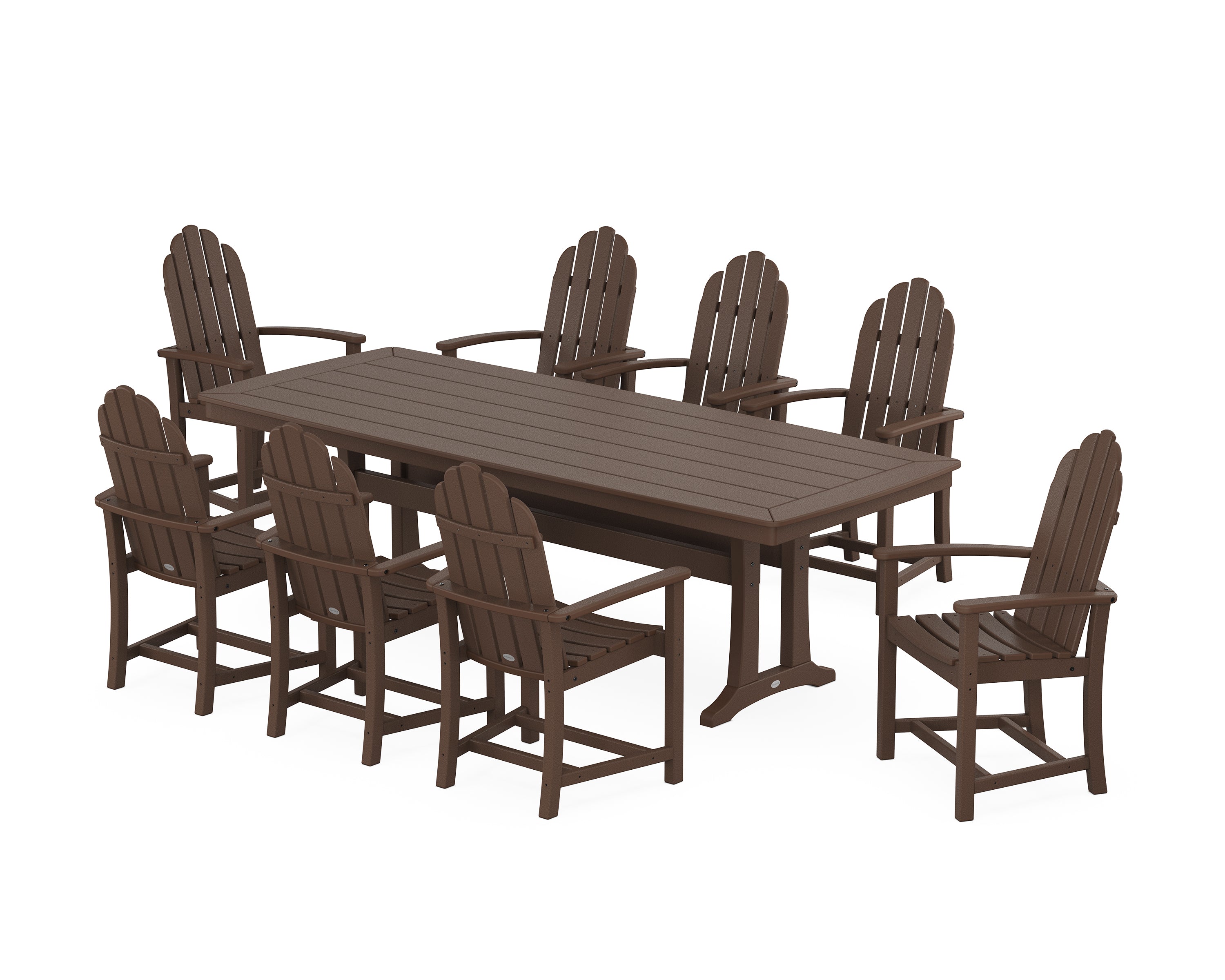 POLYWOOD® Classic Adirondack 9-Piece Dining Set with Trestle Legs in Mahogany