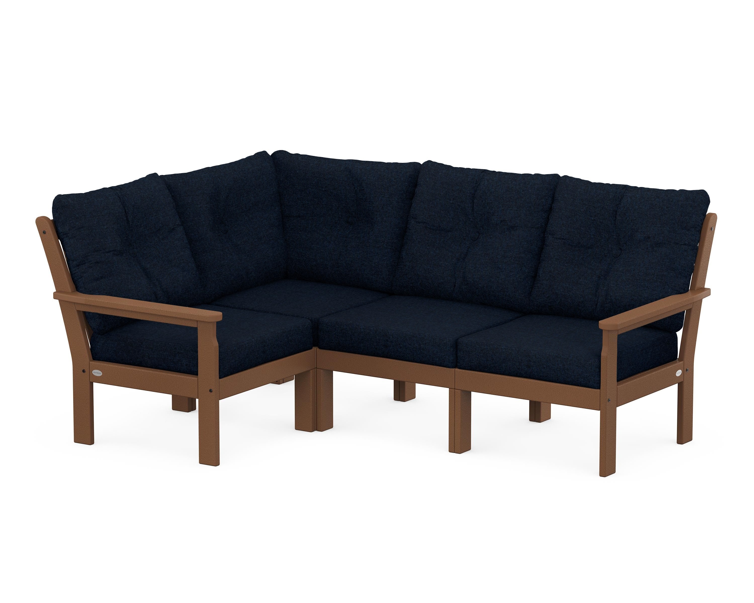 POLYWOOD Vineyard 4-Piece Sectional in Teak / Marine Indigo