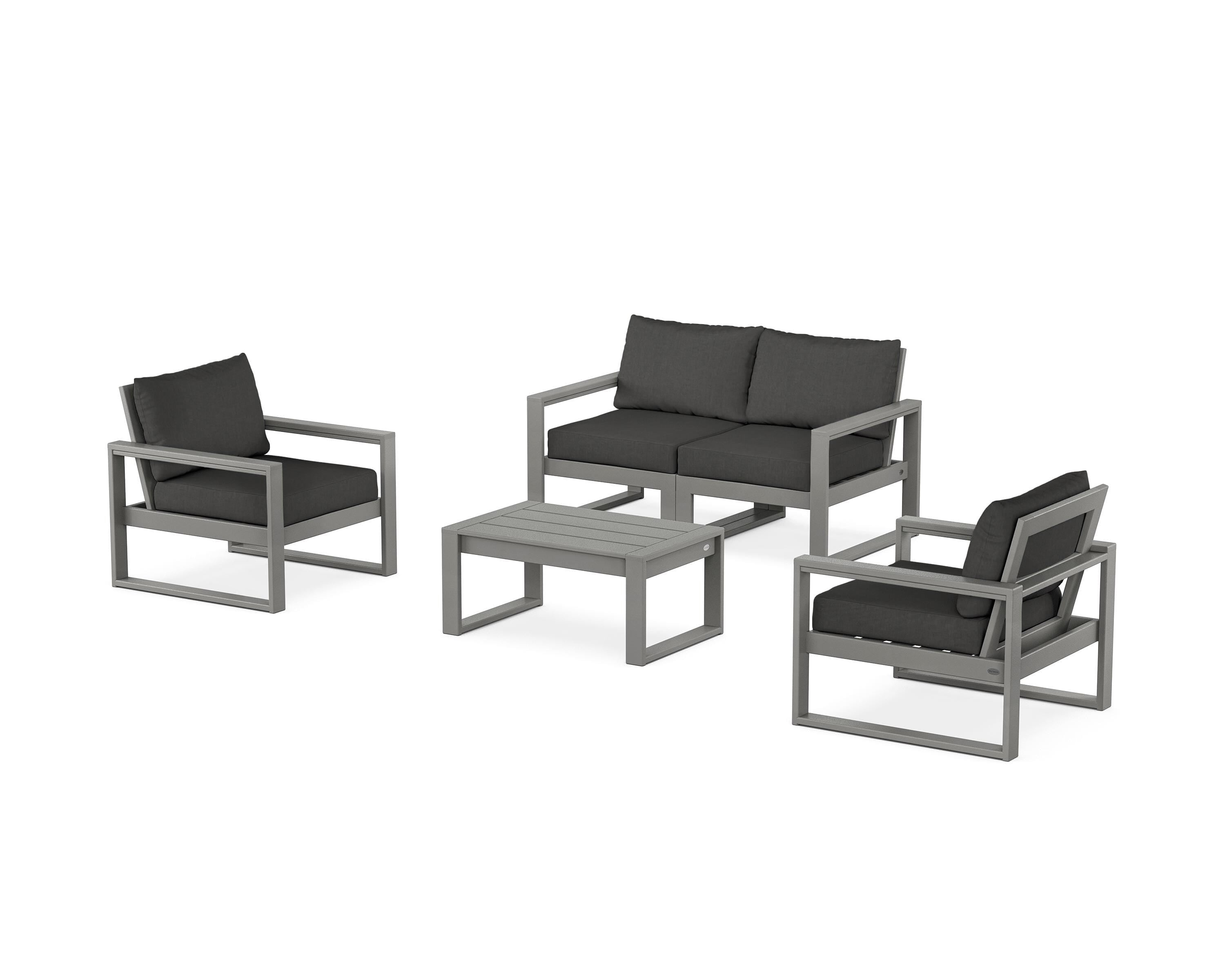 POLYWOOD EDGE Sectional 4-Piece Deep Seating Set with Loveseat in Slate Grey / Spectrum Carbon