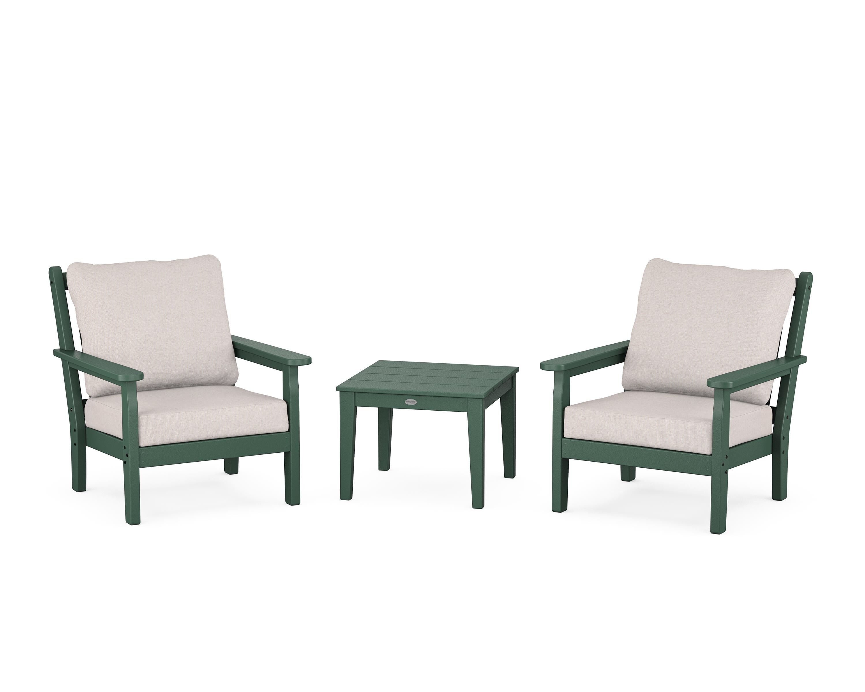 POLYWOOD Chippendale 3-Piece Deep Seating Set in Green / Dune Burlap