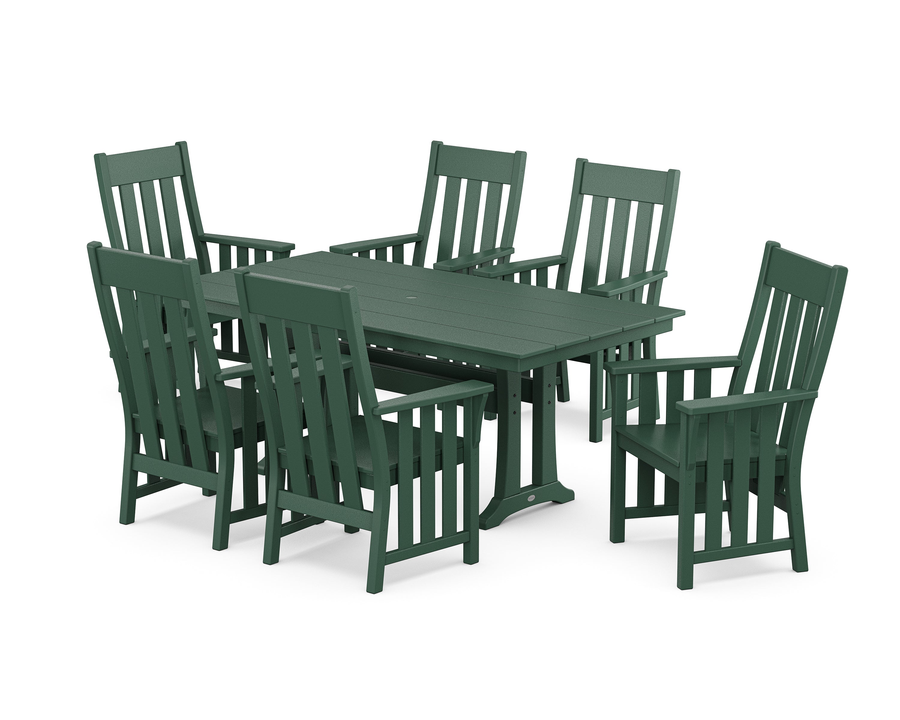 Martha Stewart by POLYWOOD Acadia Arm Chair 7-Piece Farmhouse Dining Set with Trestle Legs in Green