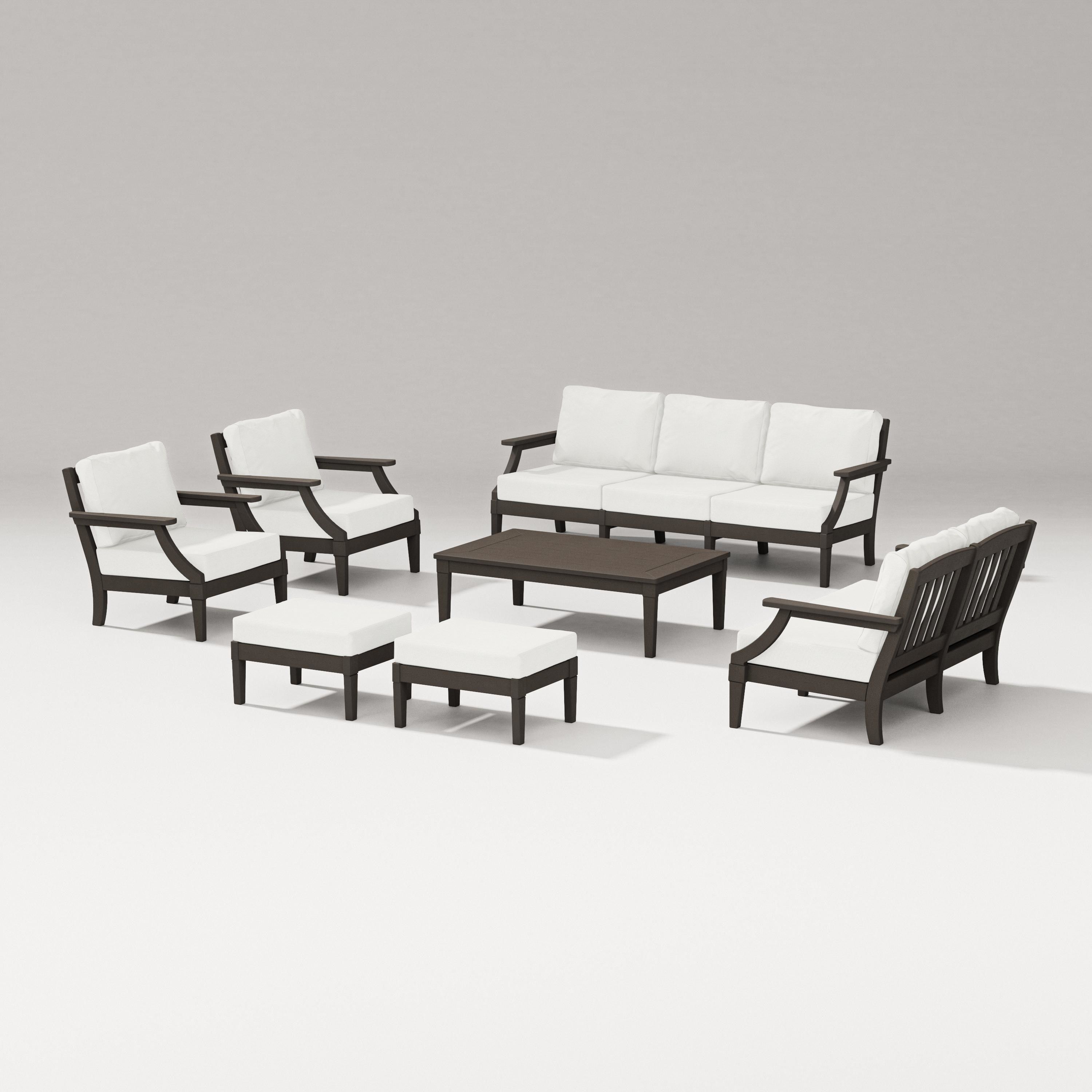 PW Designer Series Estate 7-Piece Lounge Sofa Set in Vintage Coffee / Natural Linen