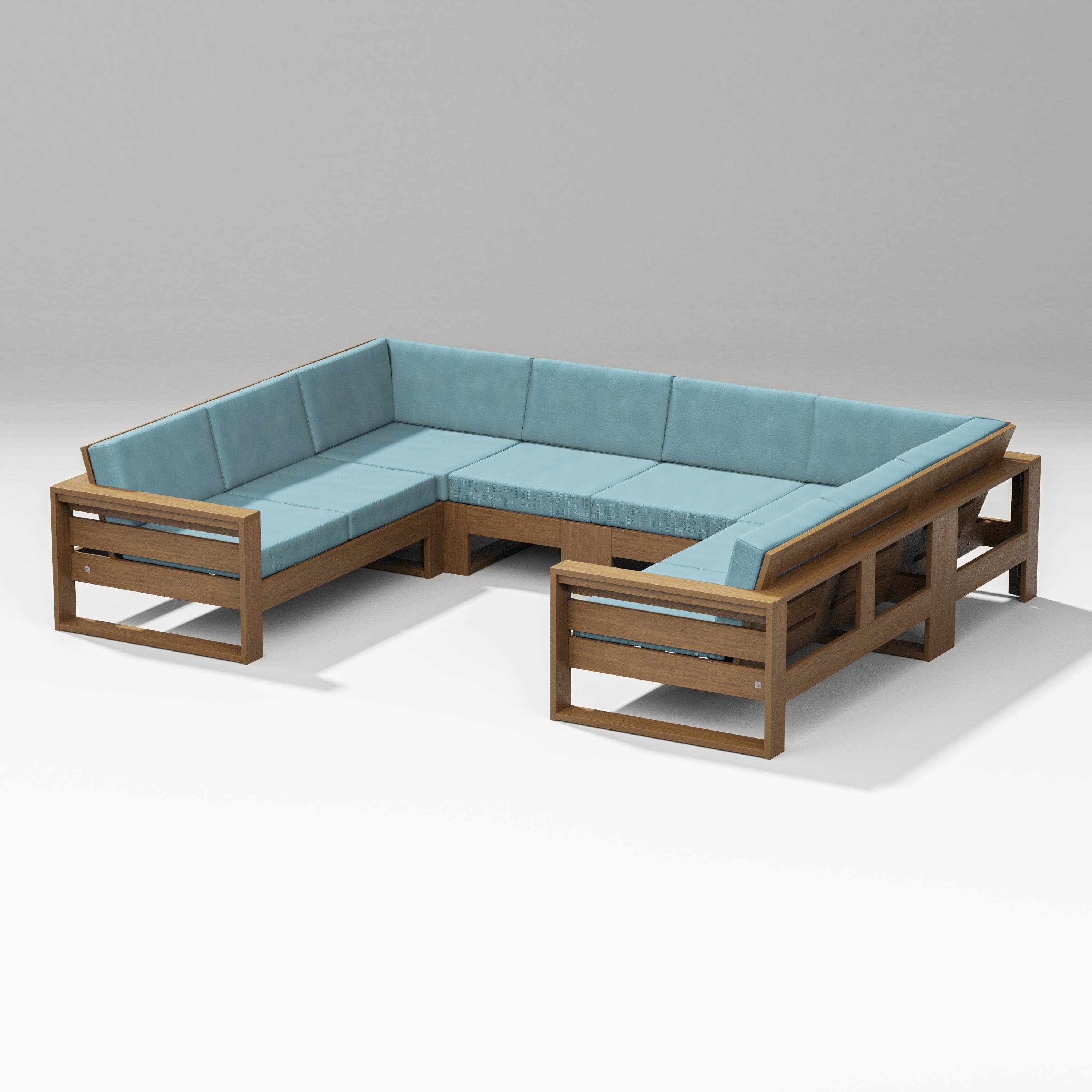 PW Designer Series Latitude U-Shaped Sectional in Natural / Lattice Sky Blue