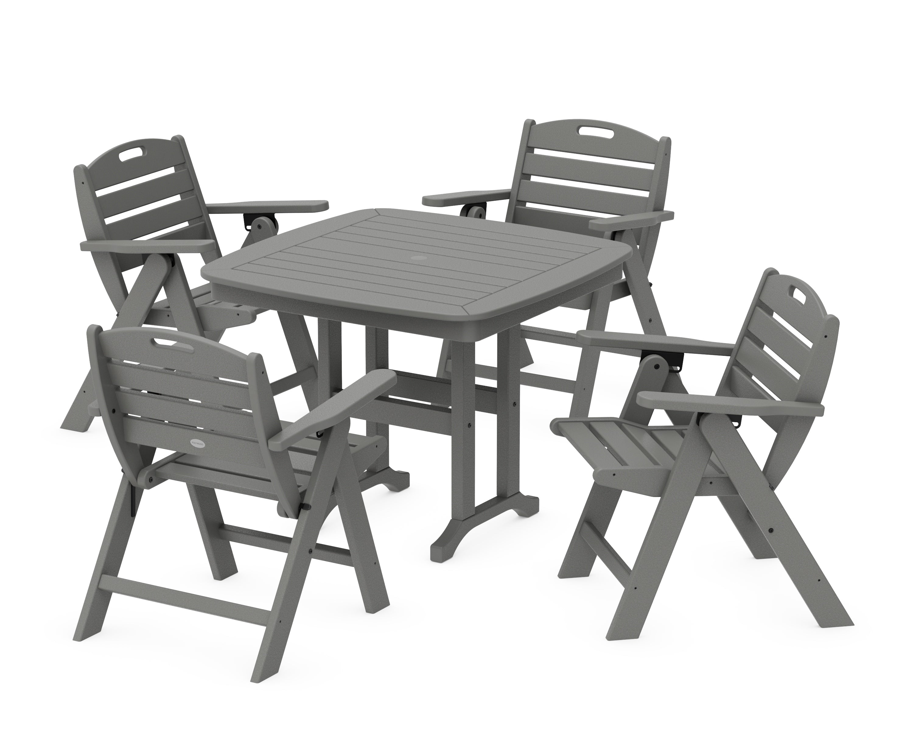 POLYWOOD Nautical Folding Lowback Chair 5-Piece Dining Set in Slate Grey