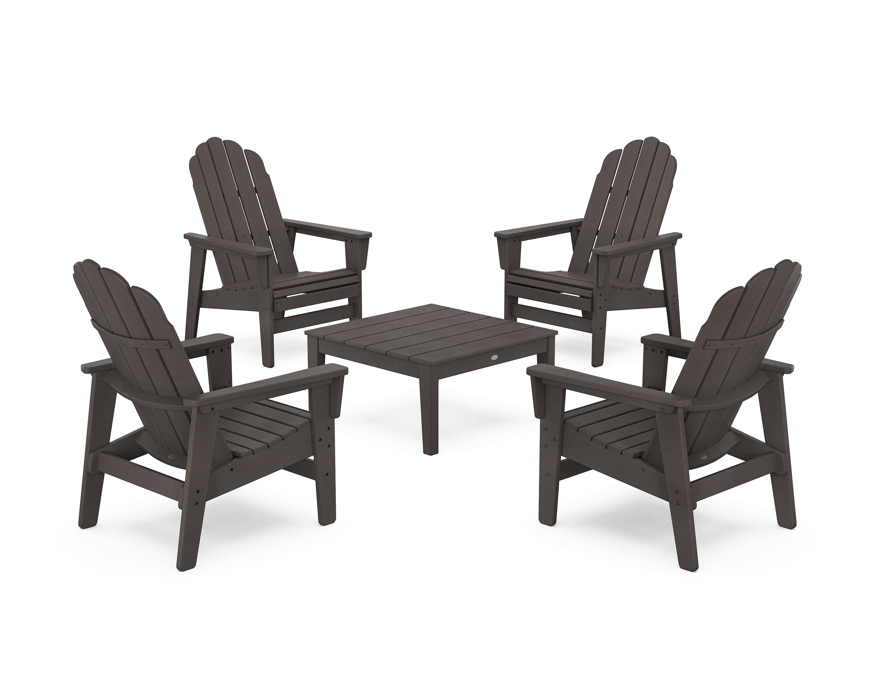 POLYWOOD 5-Piece Vineyard Grand Upright Adirondack Chair Conversation Group in Vintage Coffee