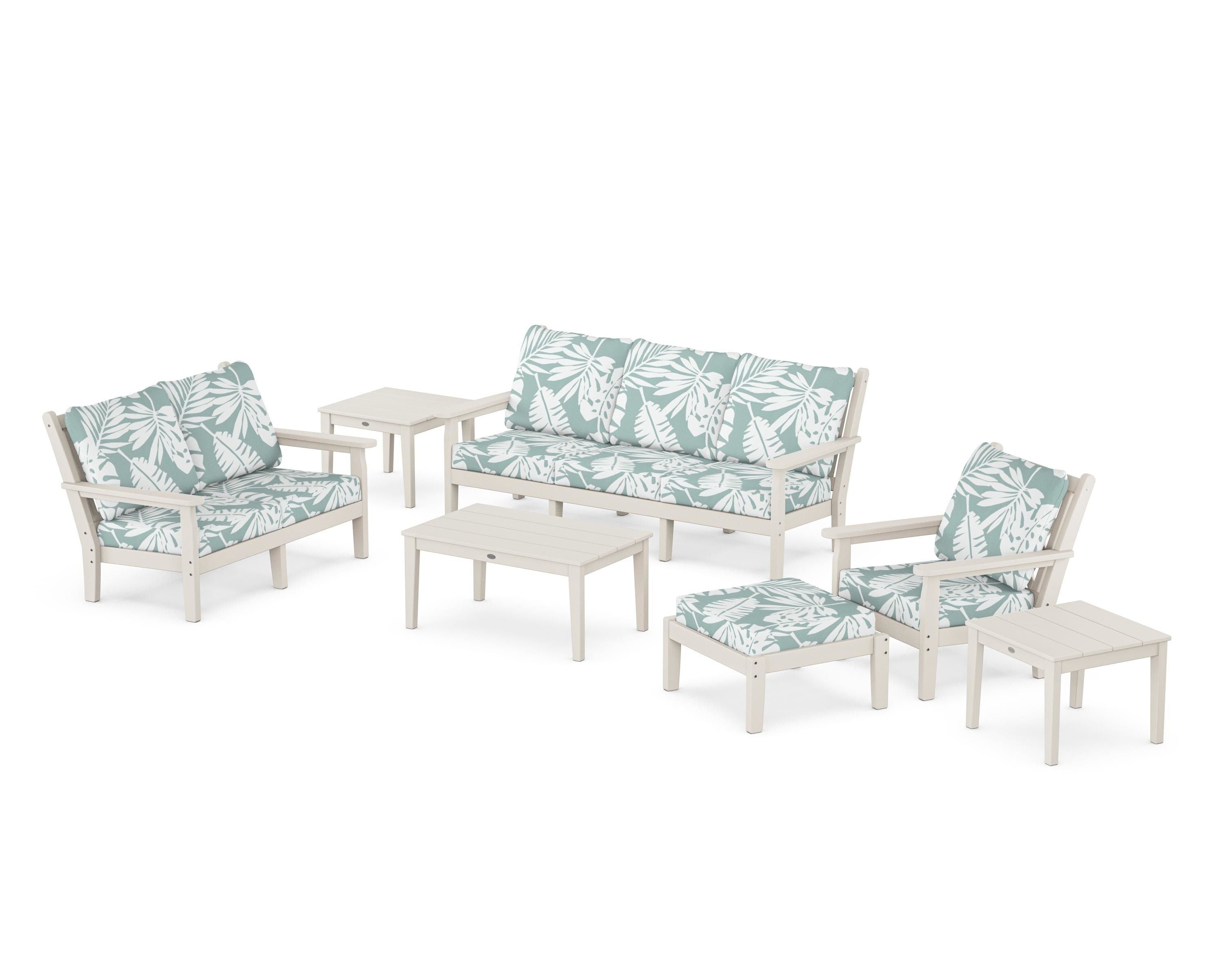 POLYWOOD Chippendale 7-Piece Deep Seating Set in Sand / Leaf Glacier Spa