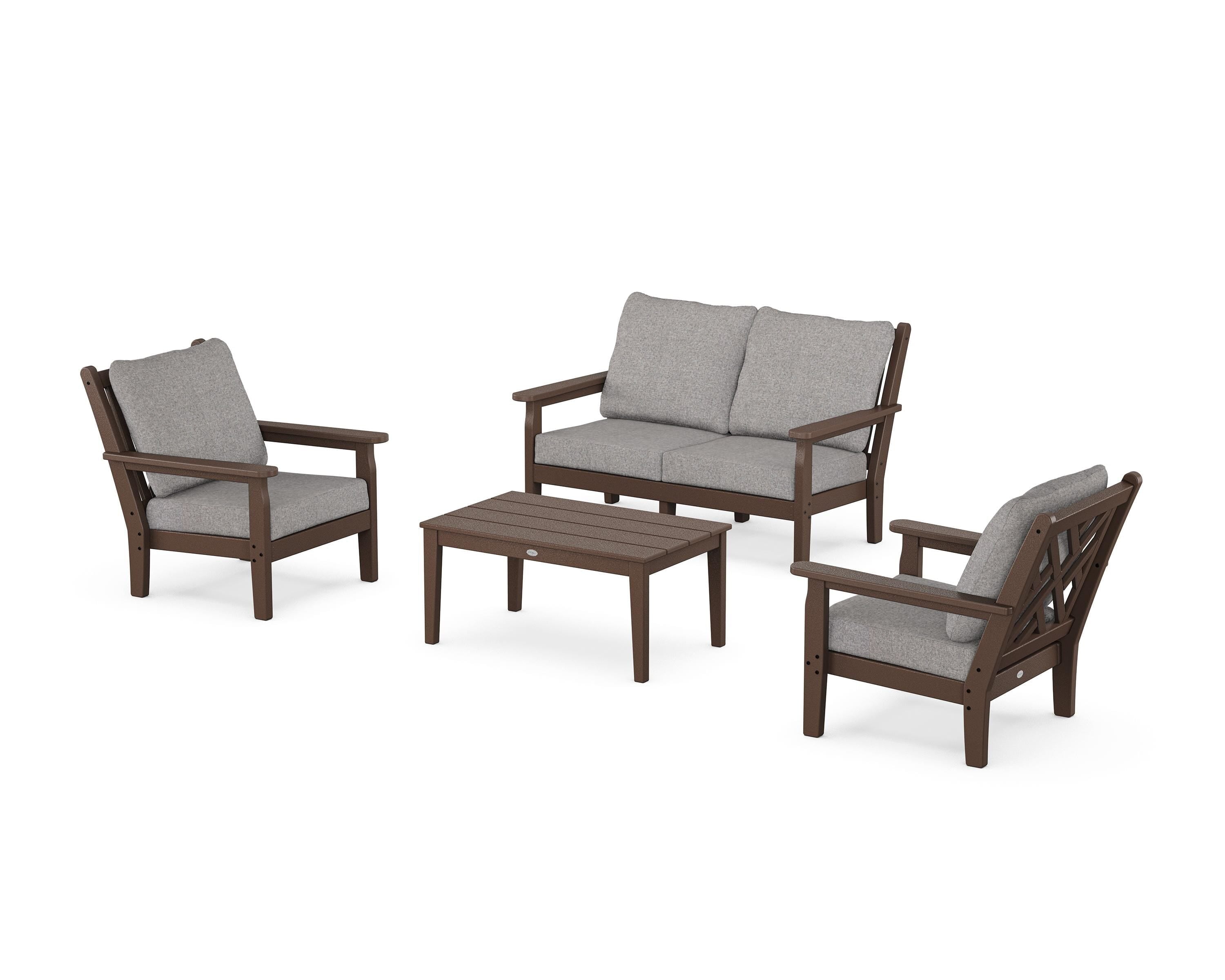 POLYWOOD Chippendale 4-Piece Deep Seating Set with Loveseat in Mahogany / Grey Mist