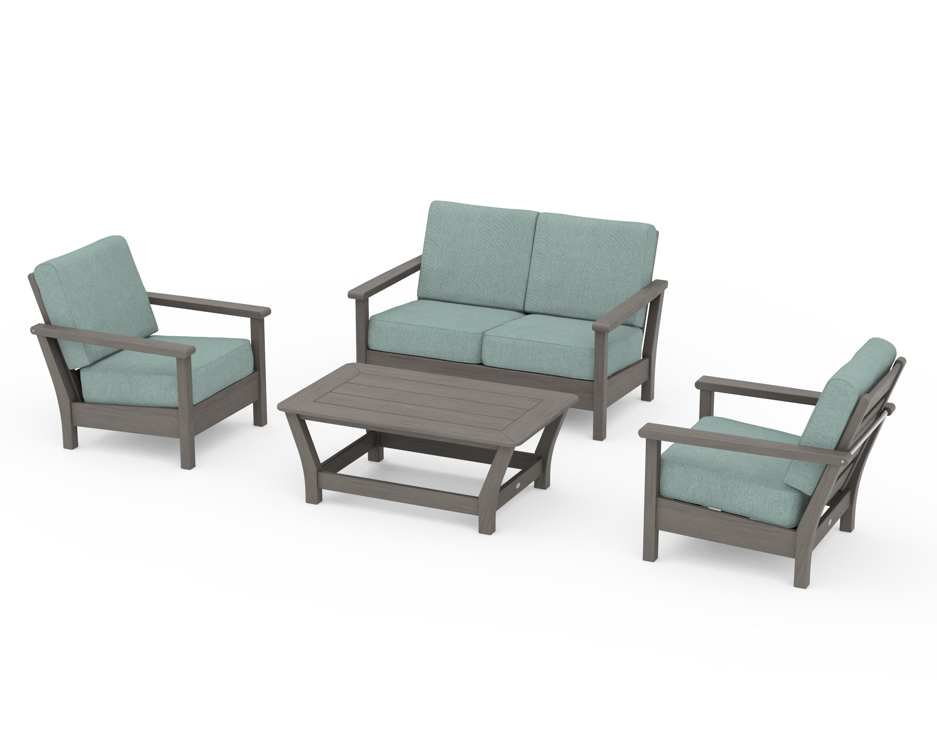POLYWOOD Harbour 4-Piece Deep Seating Set in Driftwood / Glacier Spa