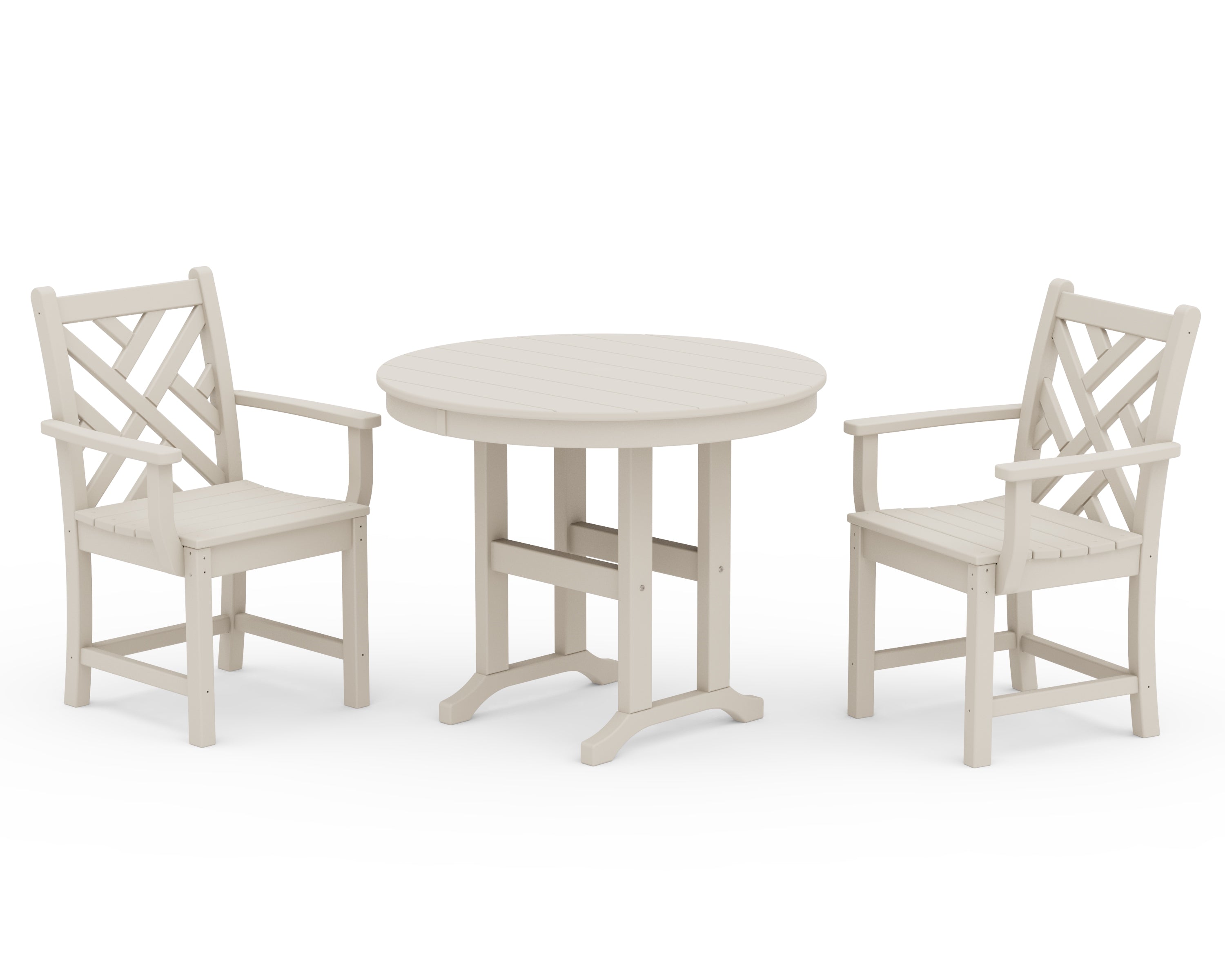 POLYWOOD Chippendale 3-Piece Round Dining Set in Sand