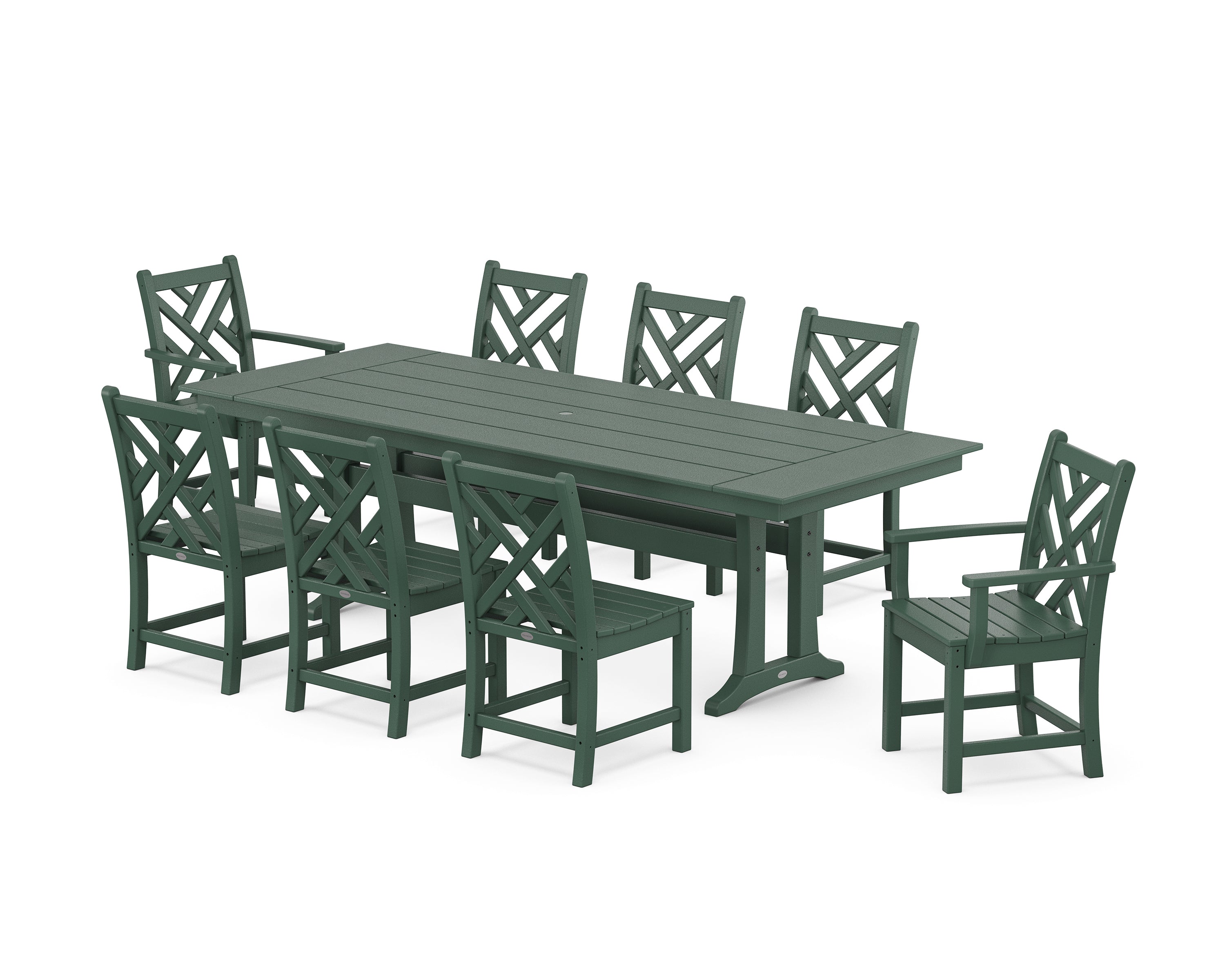 POLYWOOD Chippendale 9-Piece Farmhouse Dining Set with Trestle Legs in Green