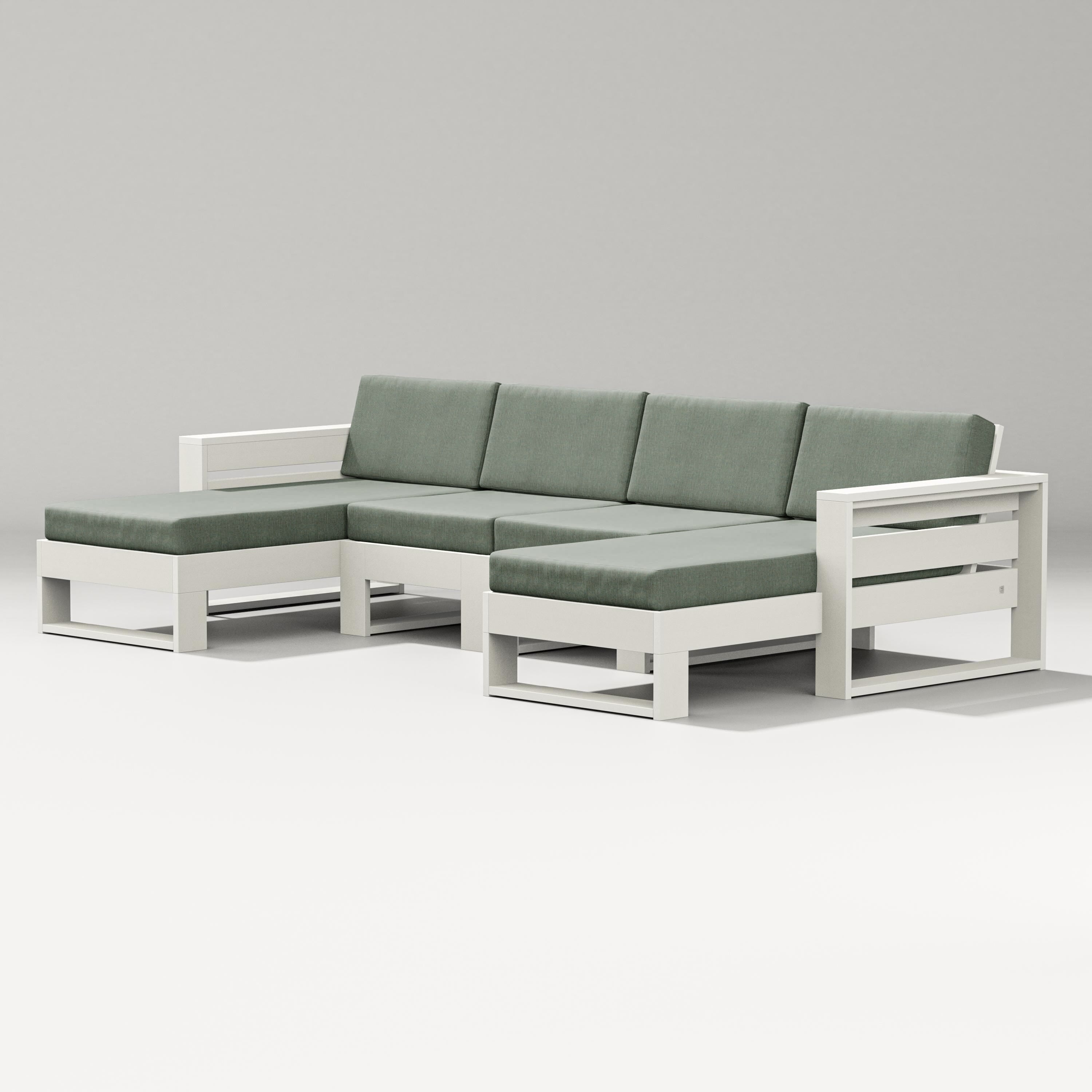 PW Designer Series Latitude Double Chaise Sectional in Vintage White / Cast Sage