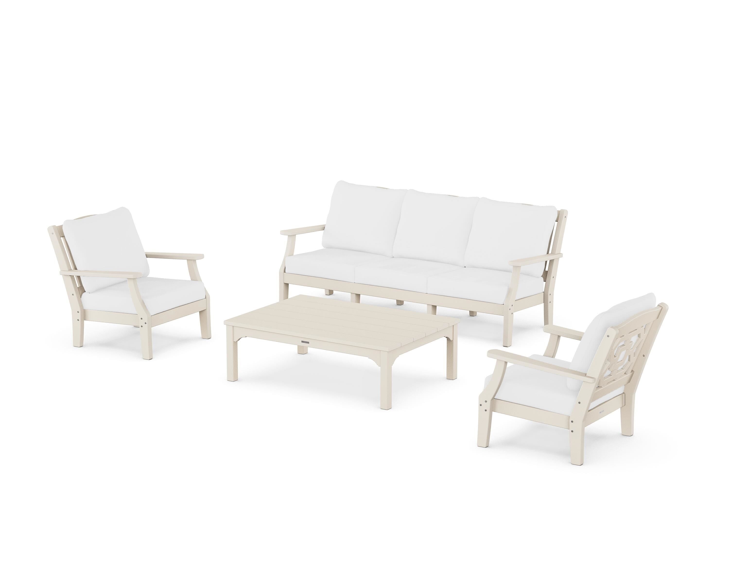 Martha Stewart by POLYWOOD Chinoiserie 4-Piece Deep Seating Set with Sofa in Sand / Natural