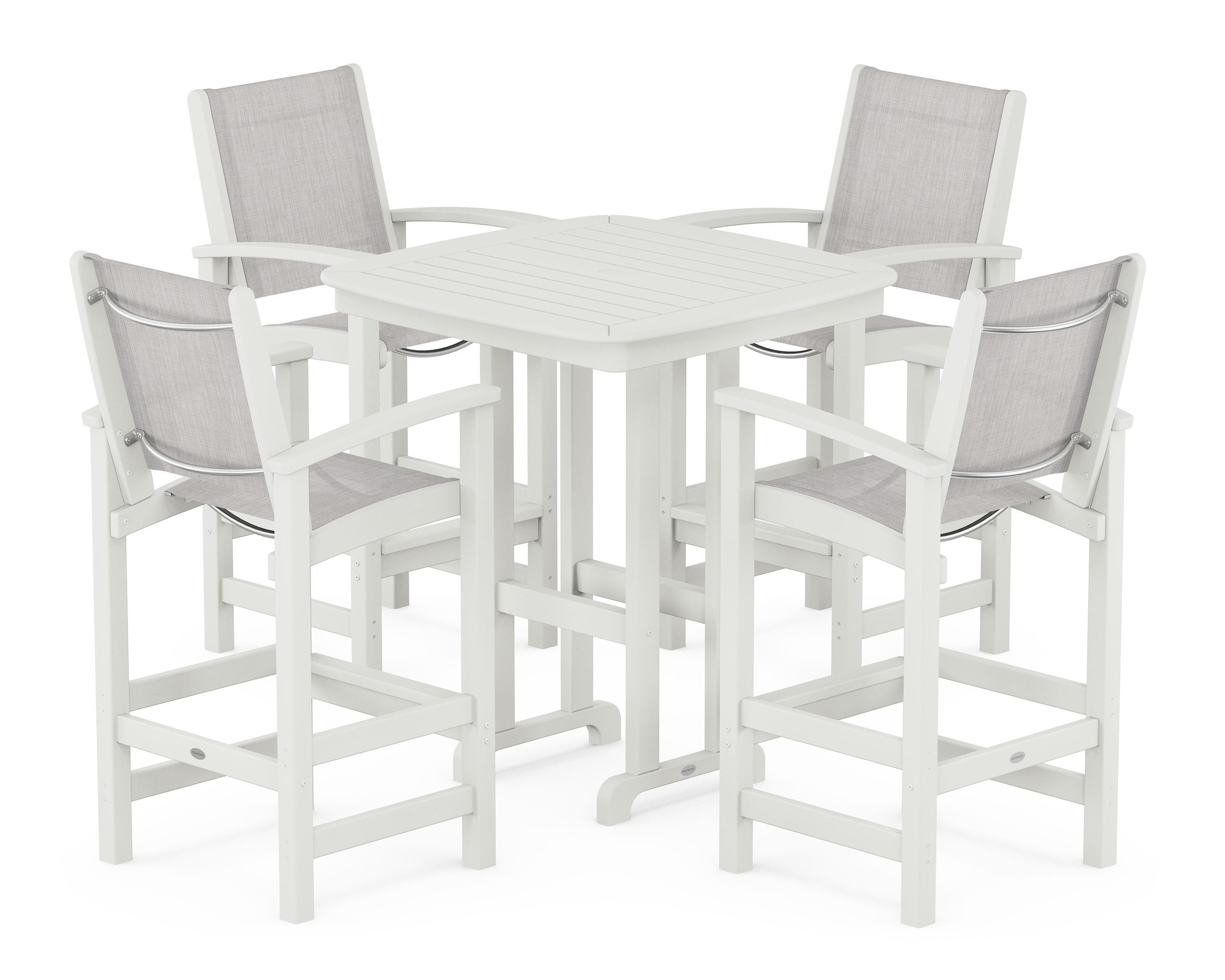 POLYWOOD Coastal 5-Piece Bar Set in Vintage White / Parchment Sling