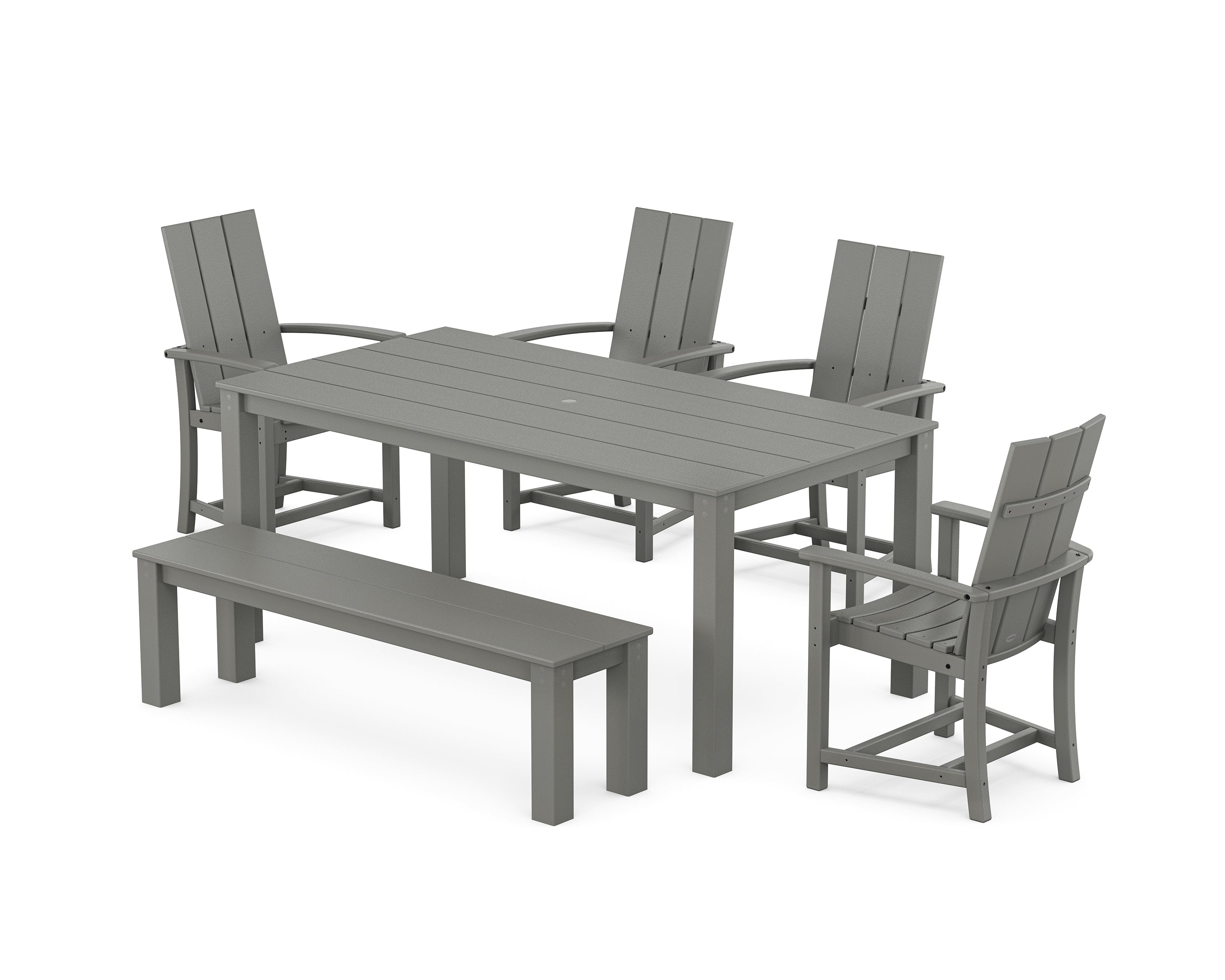 POLYWOOD Modern Adirondack 6-Piece Parsons Dining Set with Bench in Slate Grey