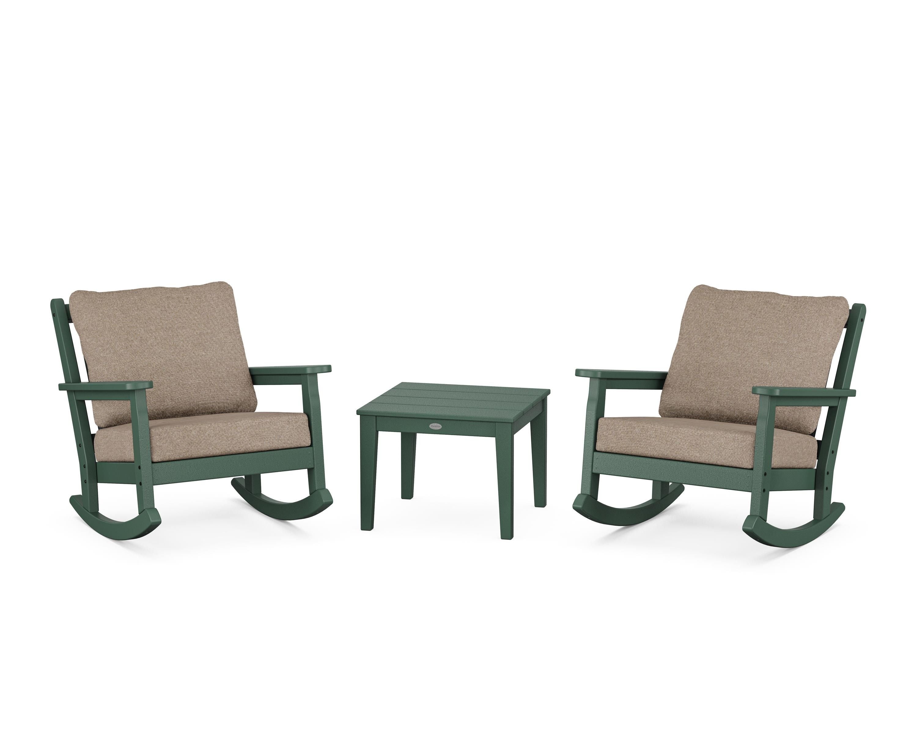 POLYWOOD Chippendale 3-Piece Deep Seating Rocker Set in Green / Spiced Burlap