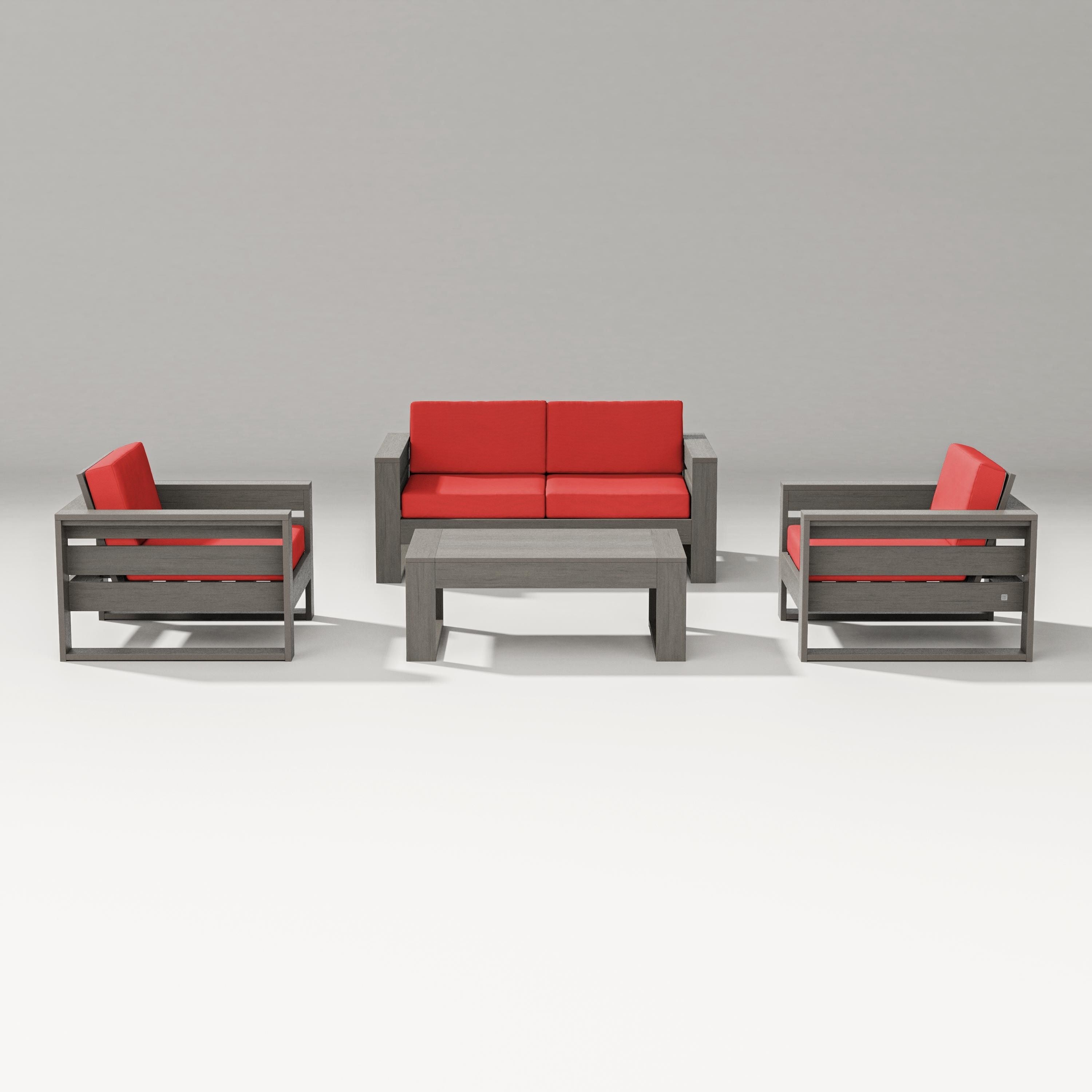 PW Designer Series Latitude 4-Piece Lounge Loveseat Set in Driftwood / Crimson Linen