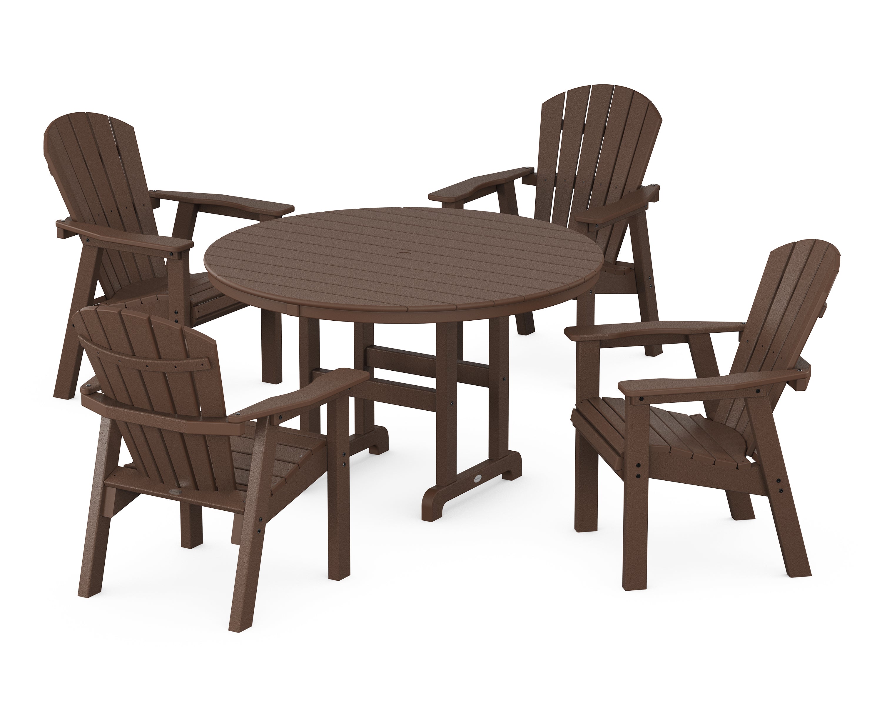 POLYWOOD® Seashell 5-Piece Round Farmhouse Dining Set in Mahogany