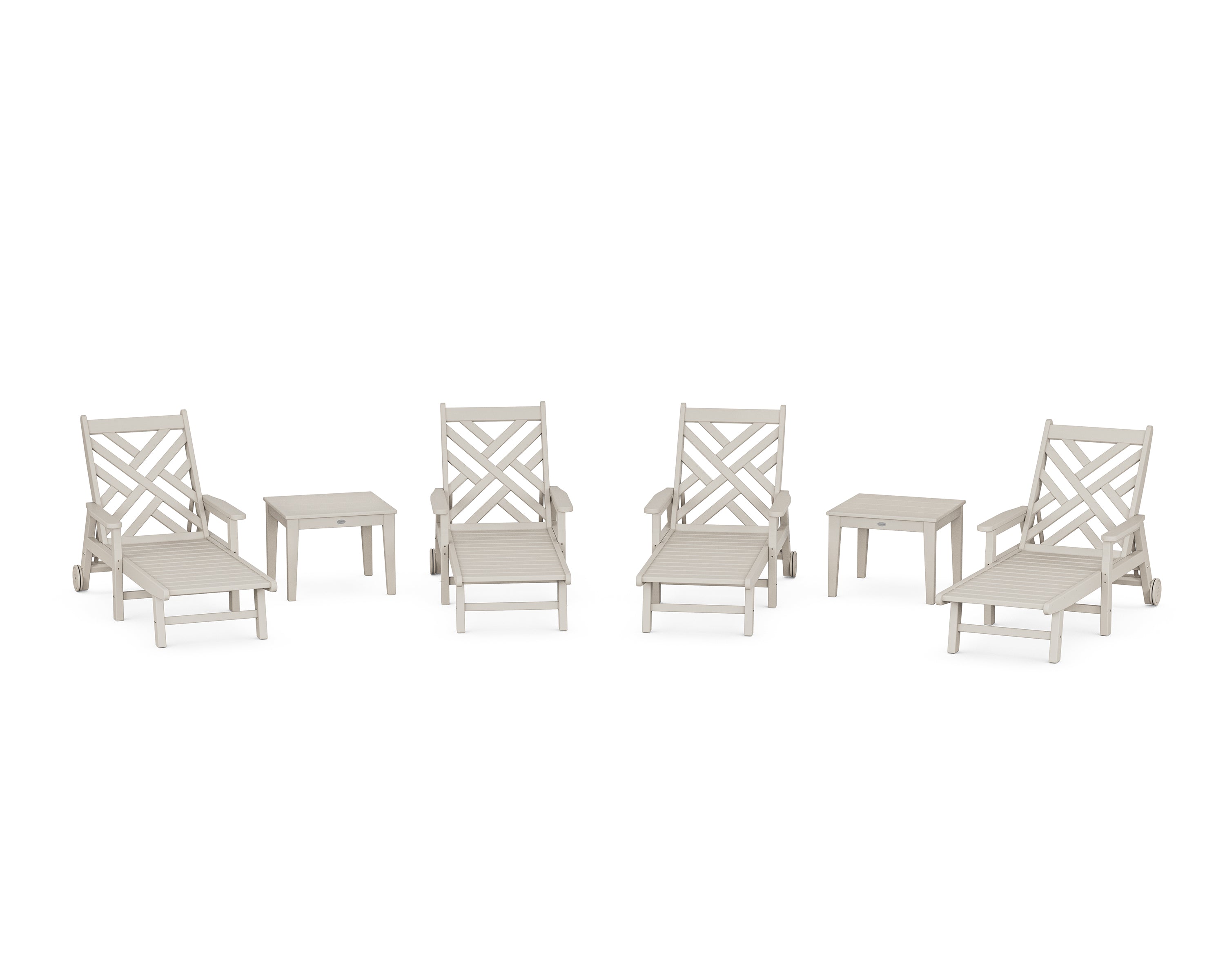 POLYWOOD Chippendale 6-Piece Chaise Set with Arms and Wheels in Sand