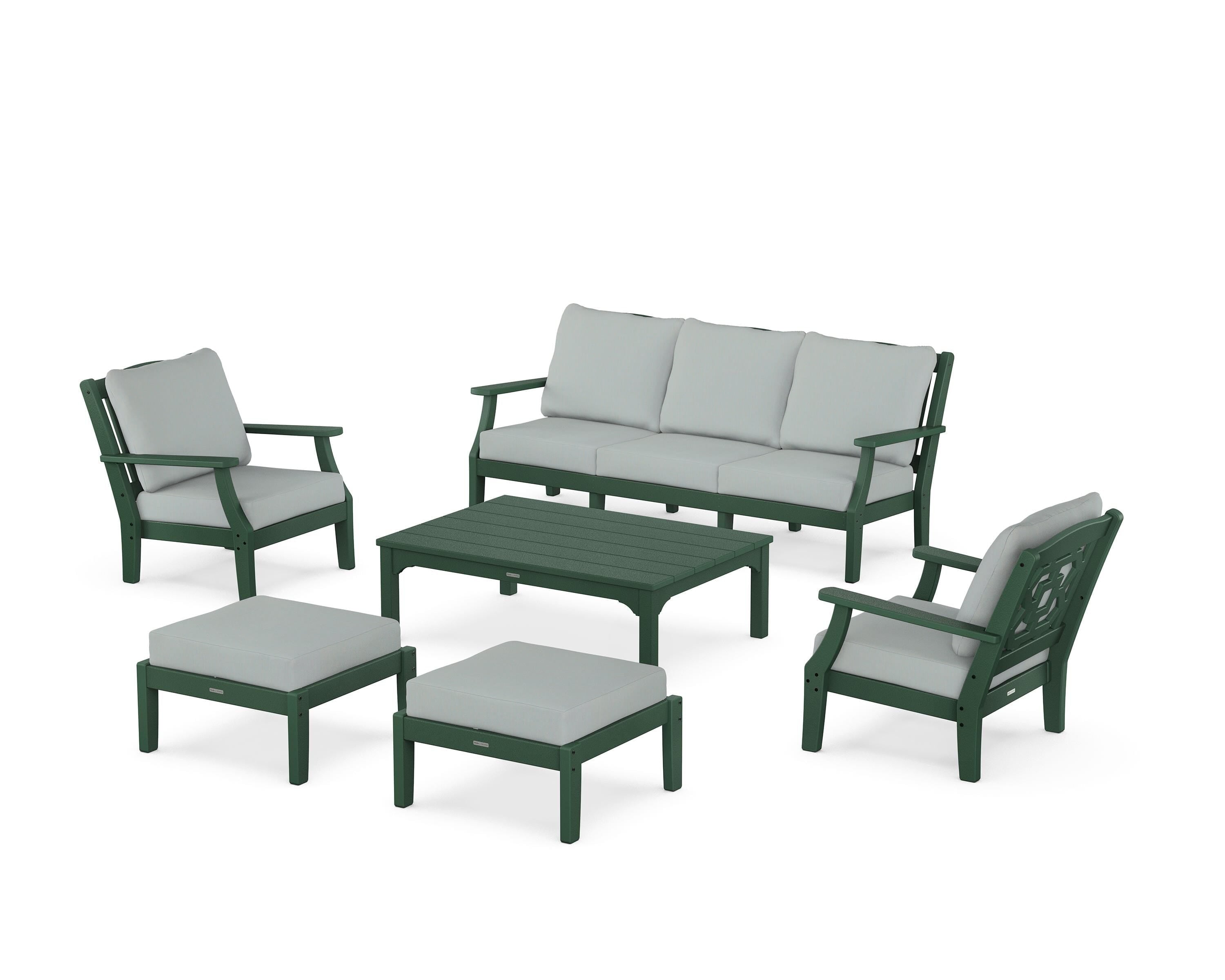 Martha Stewart by POLYWOOD Chinoiserie 6-Piece Lounge Sofa Set in Green / Spa