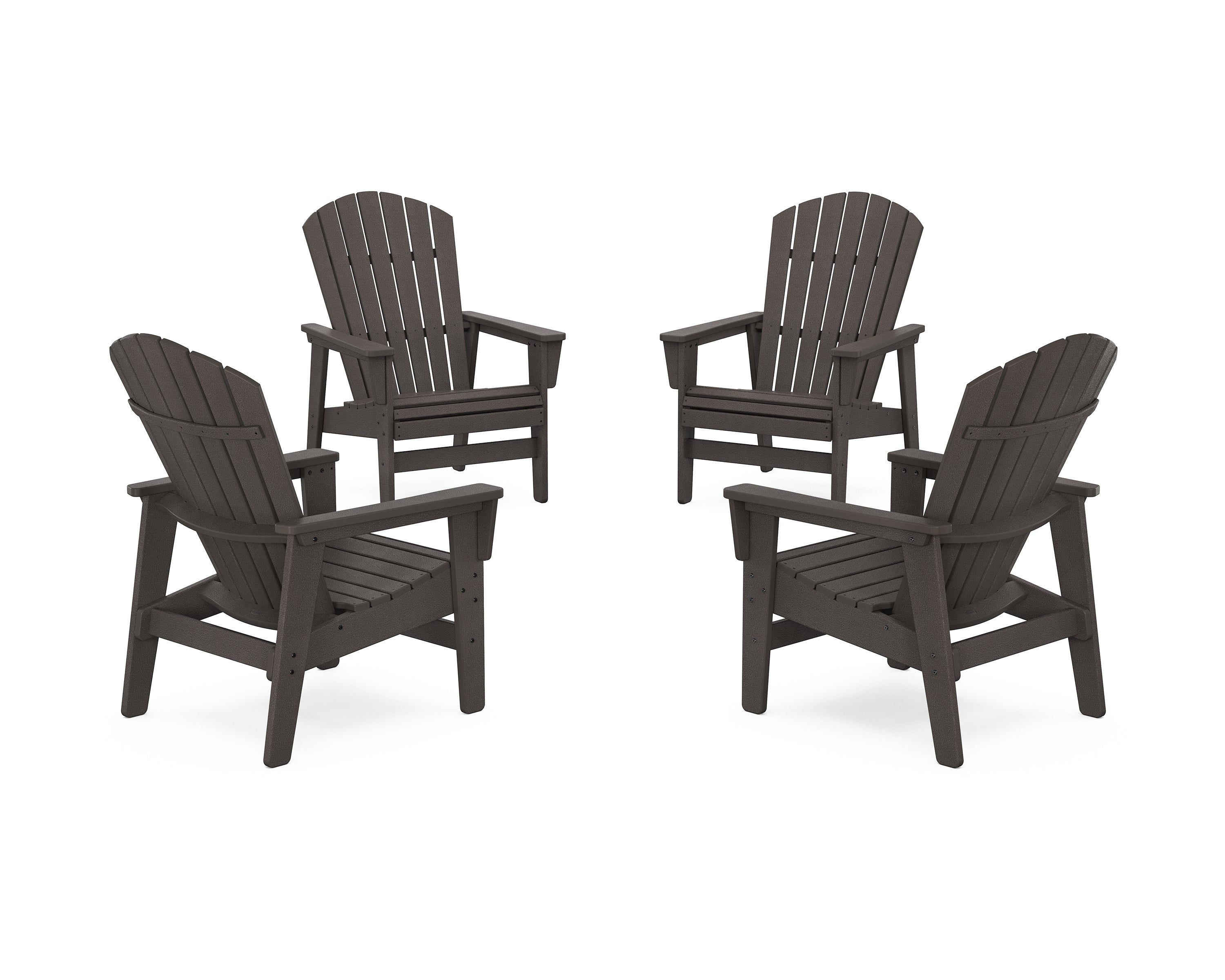 POLYWOOD® 4-Piece Nautical Grand Upright Adirondack Chair Conversation Set in Vintage Coffee