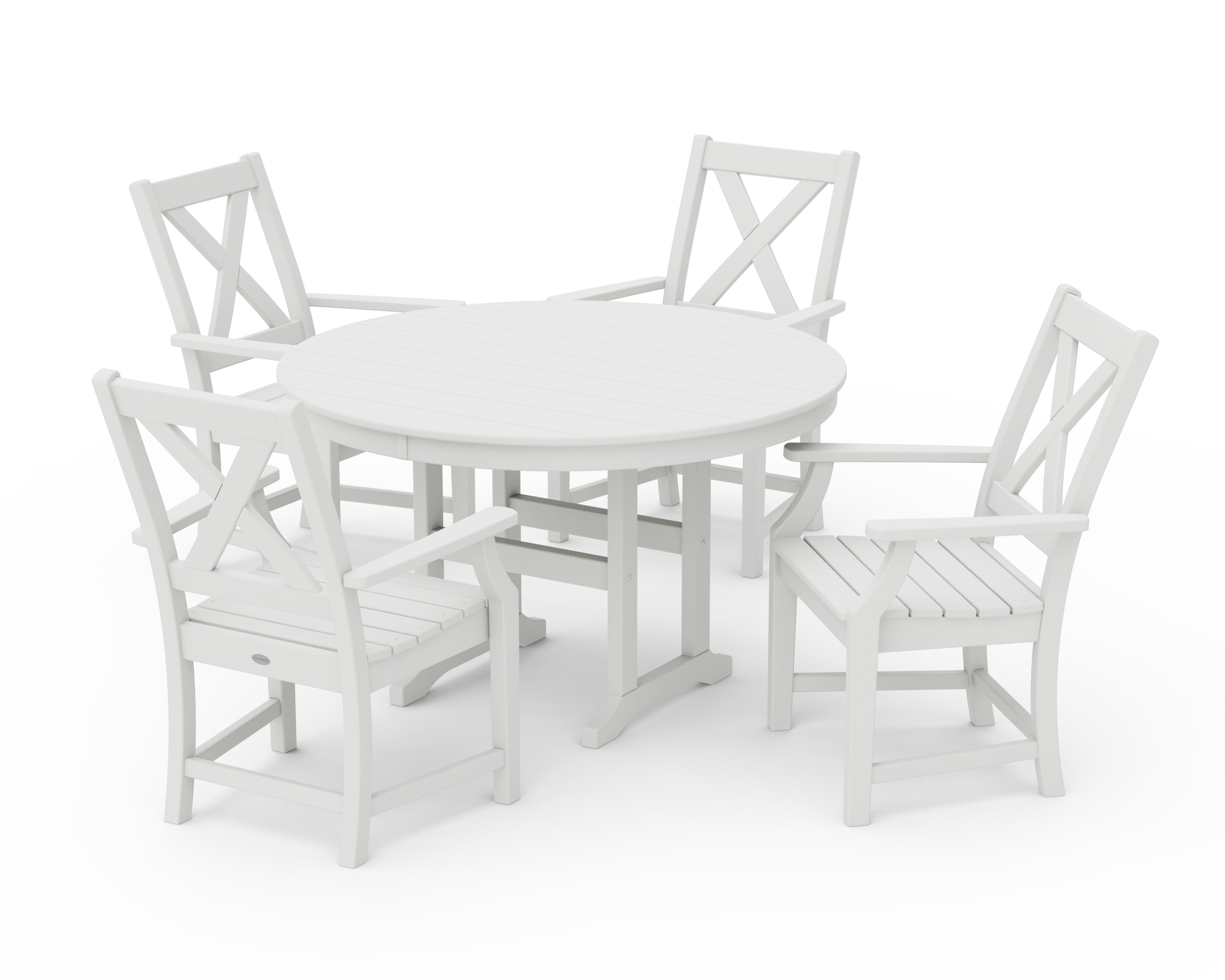 POLYWOOD Braxton 5-Piece Round Farmhouse Dining Set in Vintage White