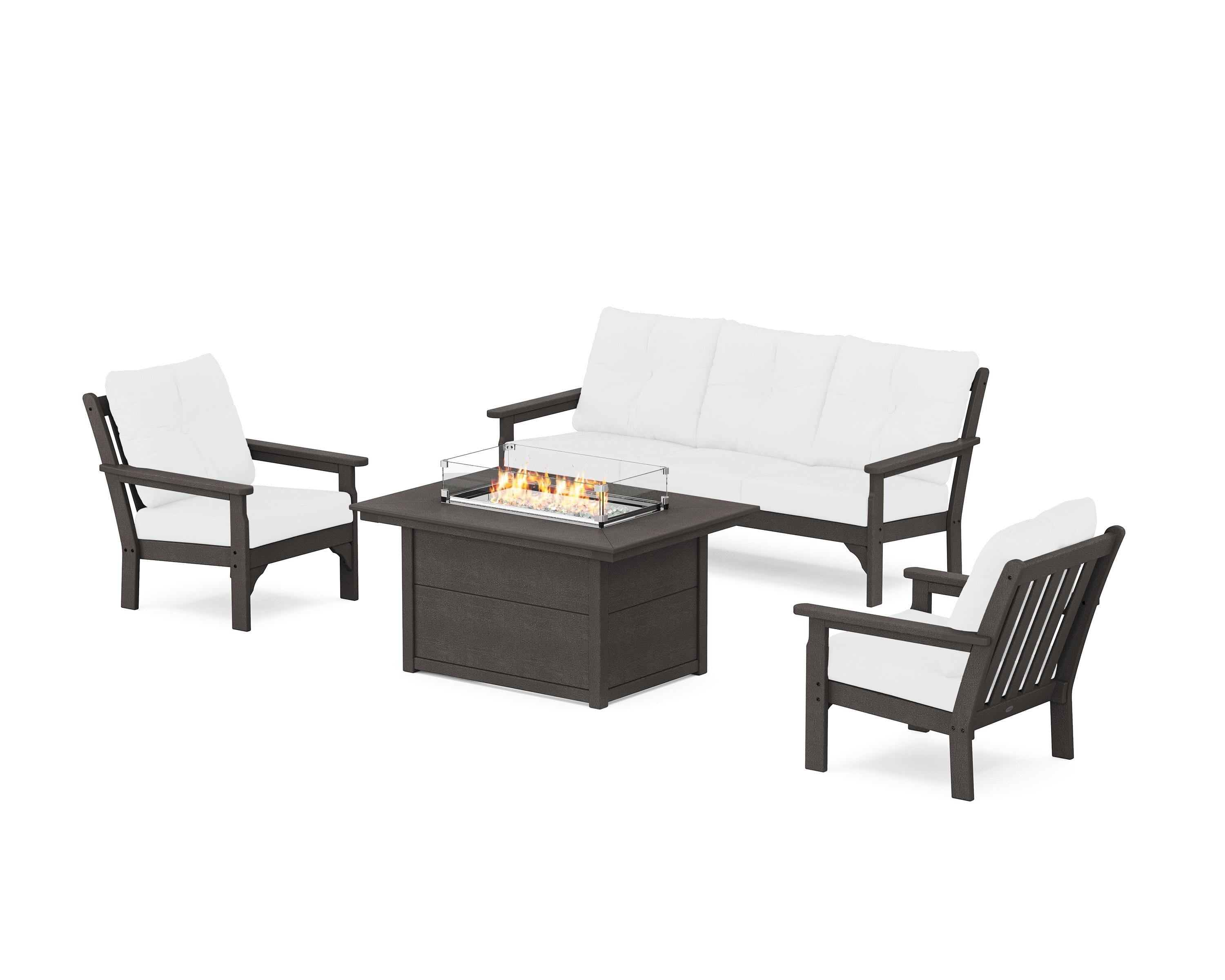 POLYWOOD Vineyard Deep Seating Fire Pit Table Set in Vintage Coffee / Natural
