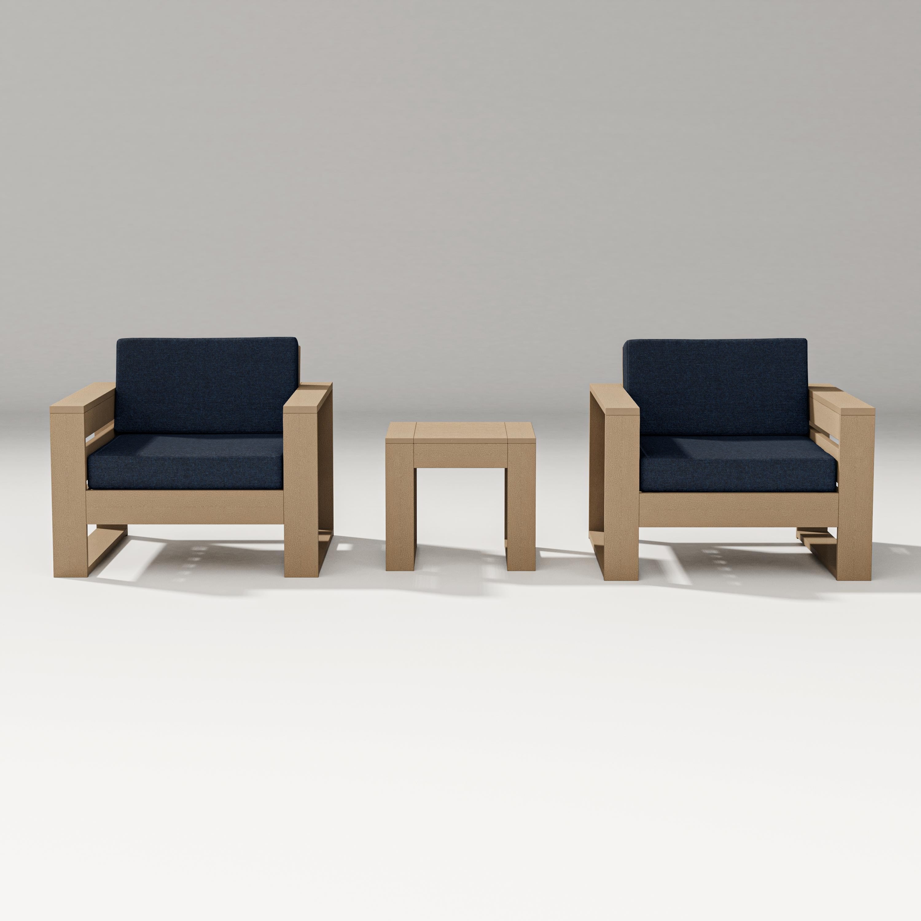 PW Designer Series Latitude 3-Piece Lounge Chair Set in Vintage Sahara / Marine Indigo
