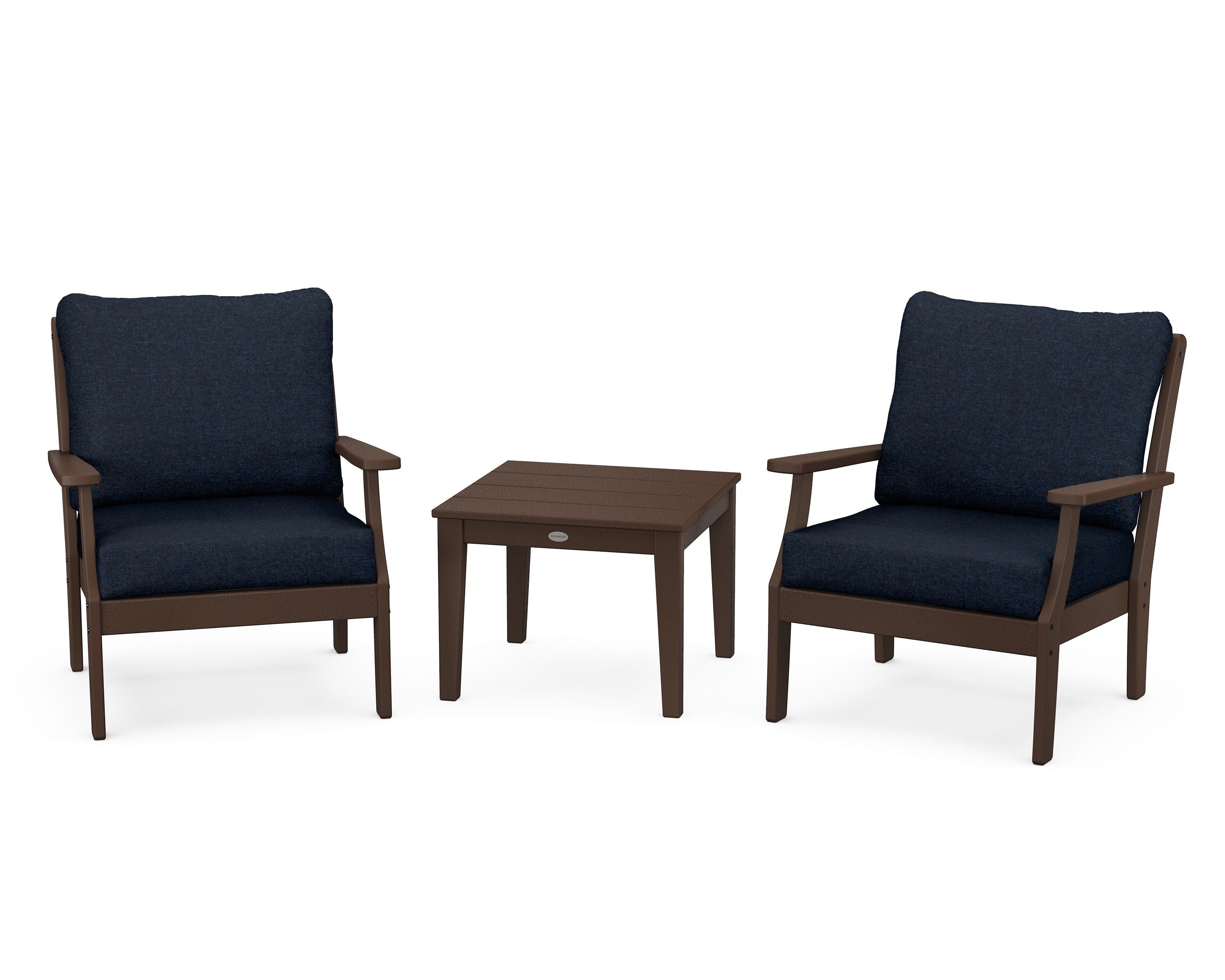 POLYWOOD Braxton 3-Piece Deep Seating Set in Mahogany / Marine Indigo