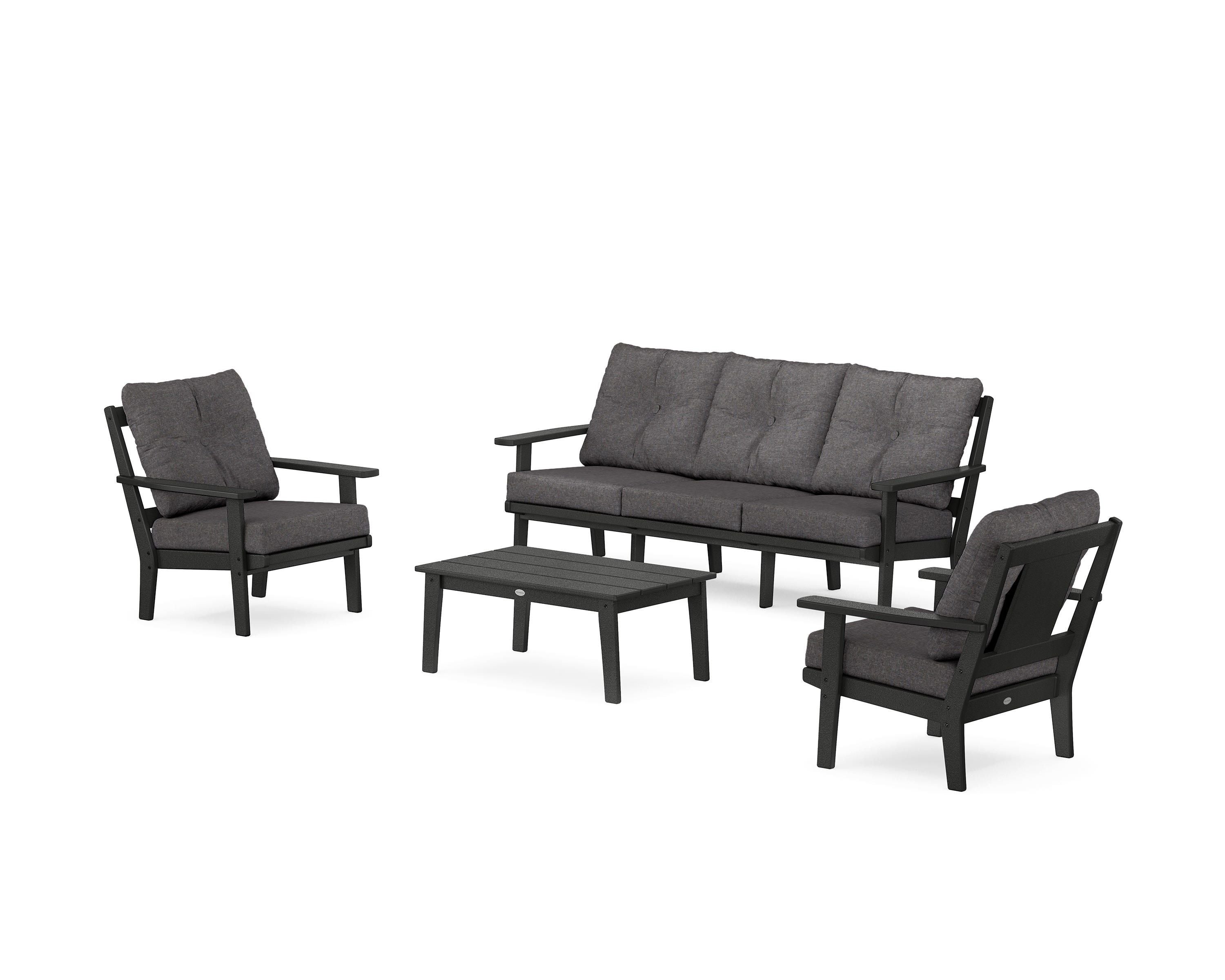 POLYWOOD Prairie 4-Piece Deep Seating Set with Sofa in Black / Ash Charcoal