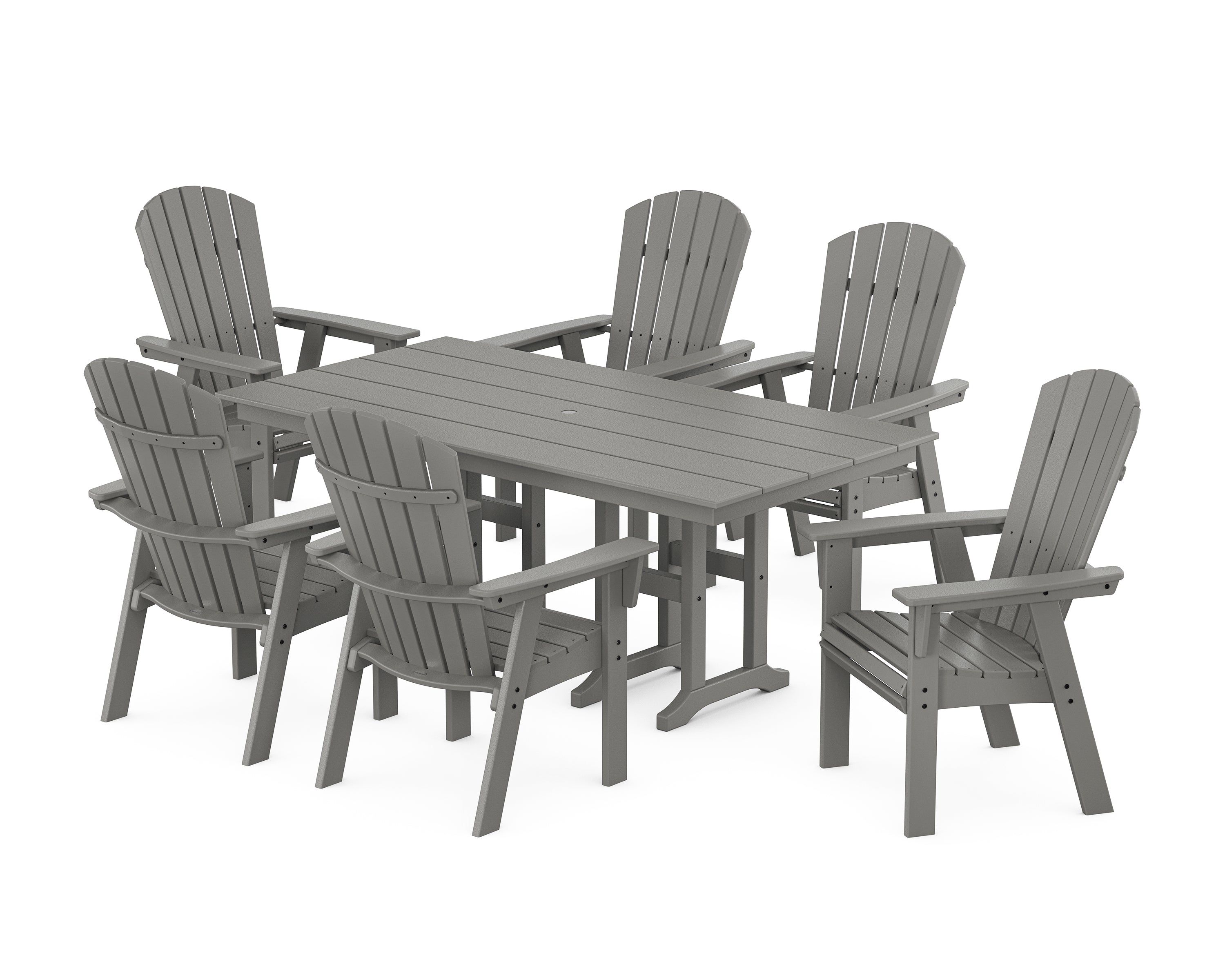 POLYWOOD Nautical Curveback Adirondack 7-Piece Farmhouse Dining Set in Slate Grey
