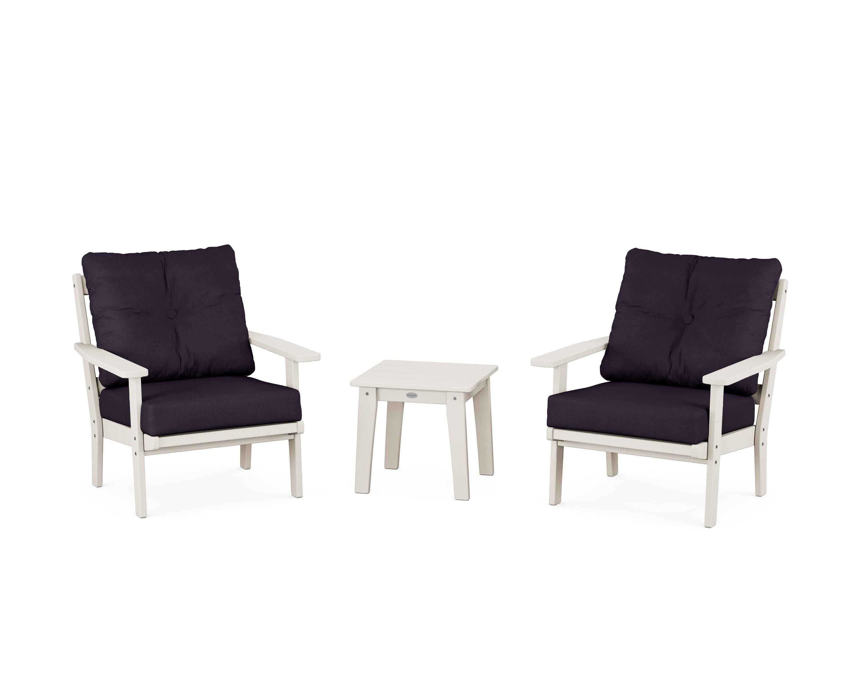 POLYWOOD Prairie 3-Piece Deep Seating Set in Sand / Navy Linen