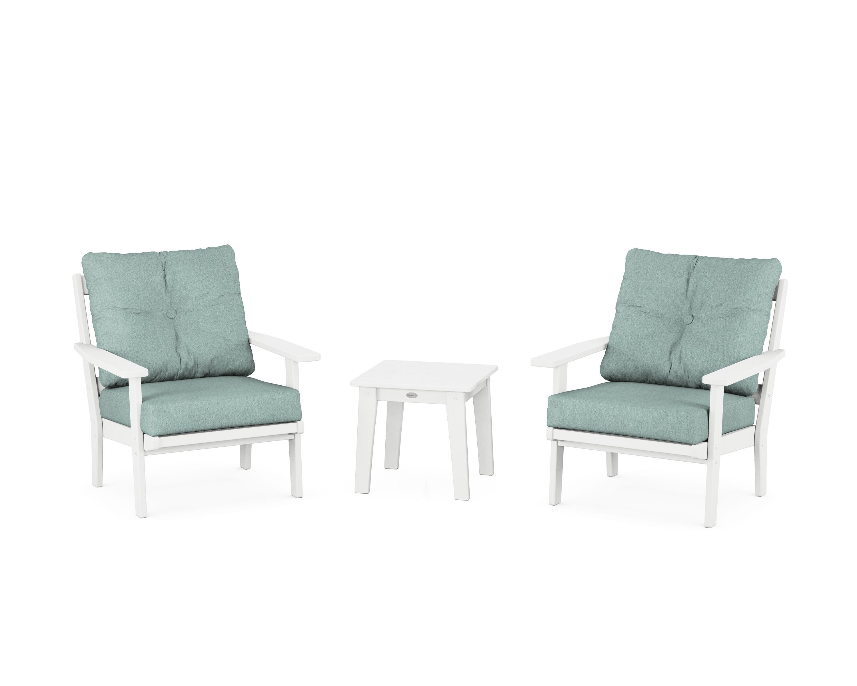 POLYWOOD Oxford 3-Piece Deep Seating Set in White / Glacier Spa