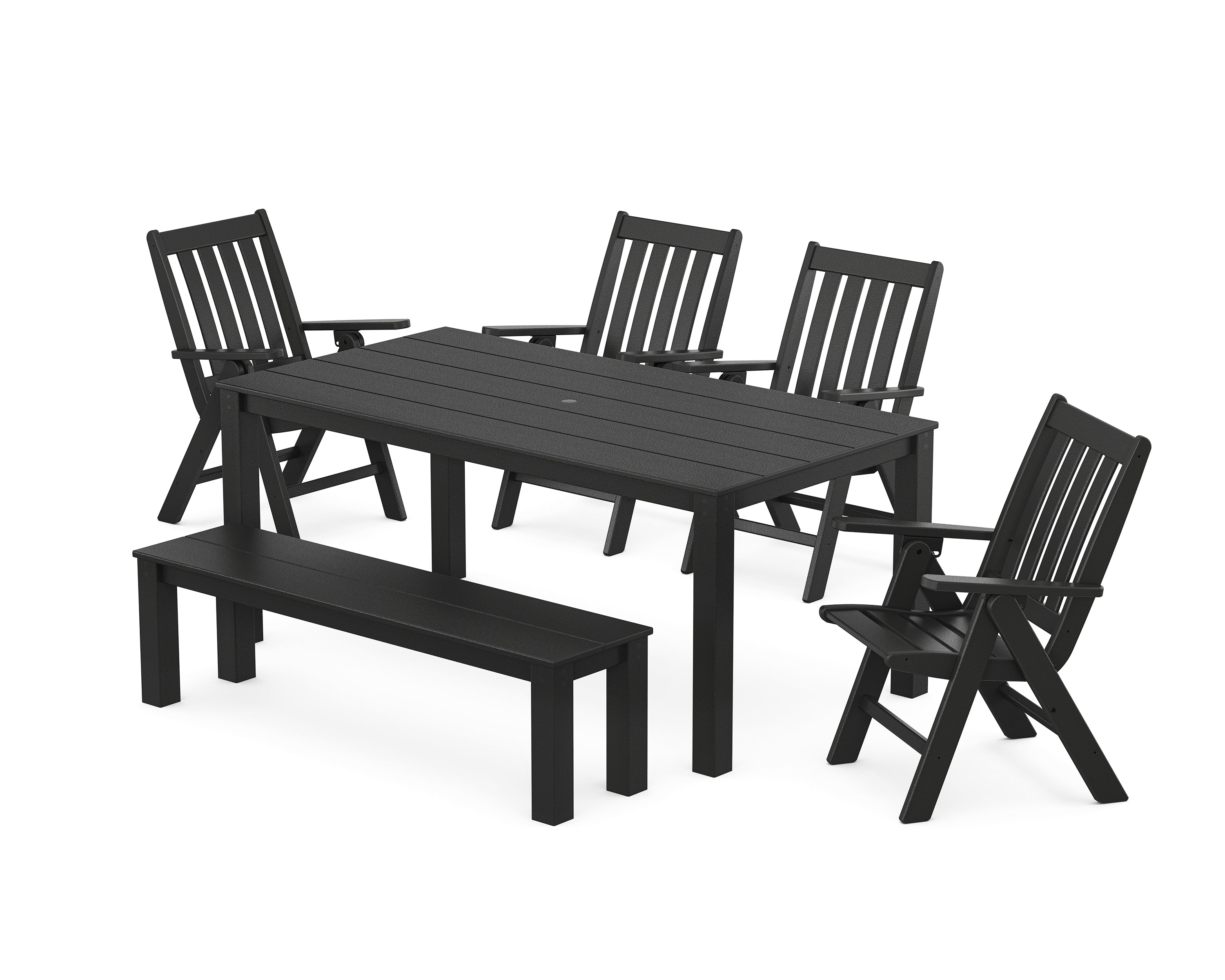 POLYWOOD Vineyard Folding Chair 6-Piece Parsons Dining Set with Bench in Black