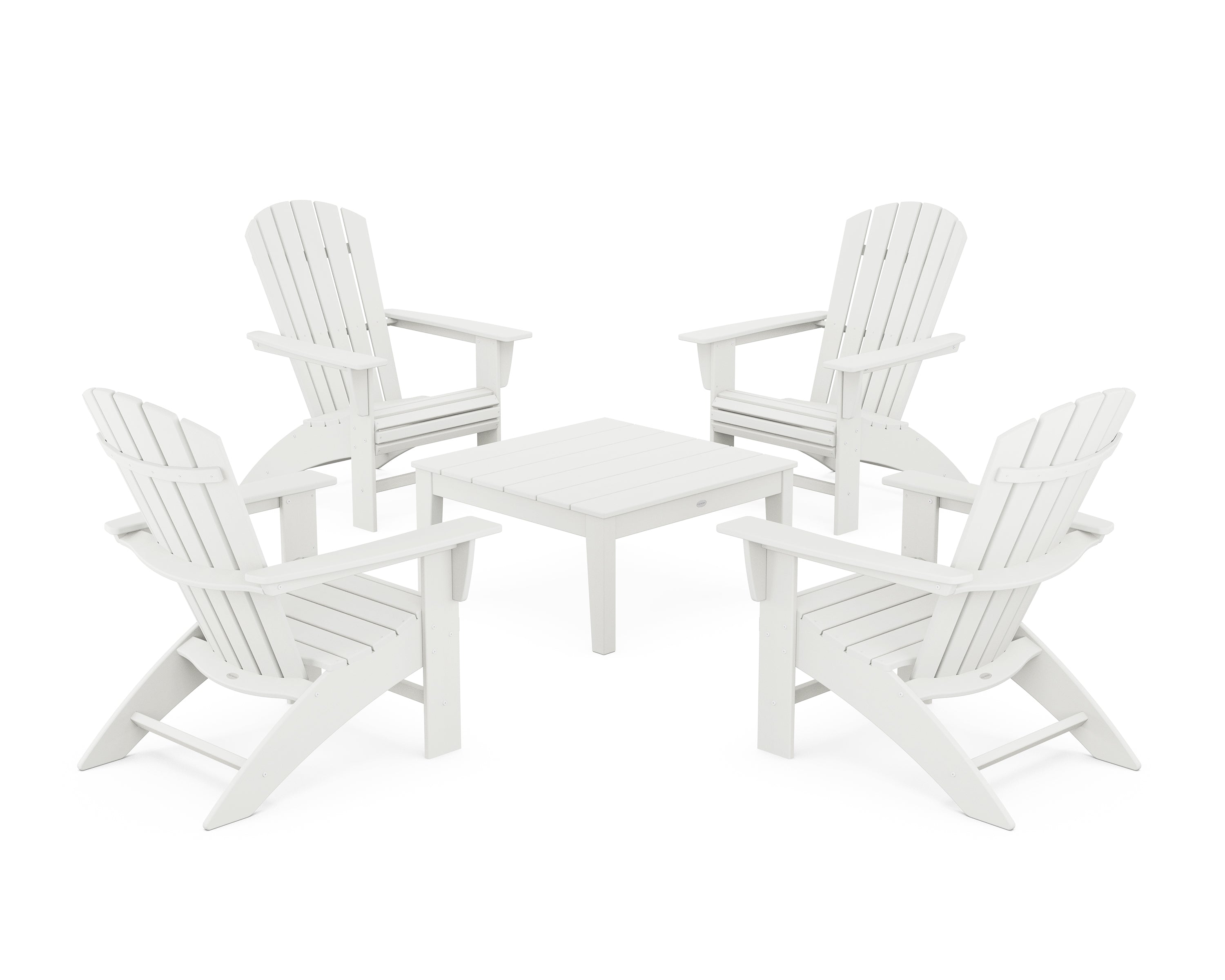 POLYWOOD 5-Piece Nautical Curveback Adirondack Chair Conversation Set with 36" Conversation Table in Vintage White